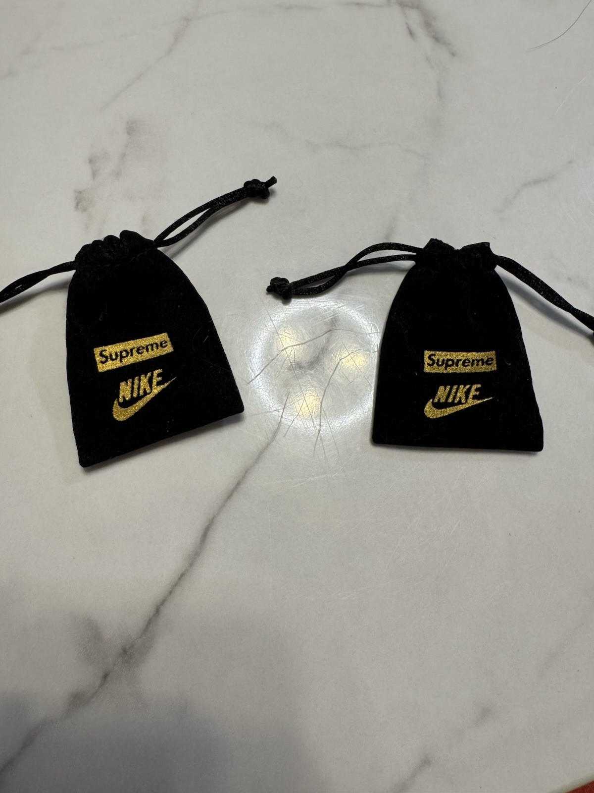 Supreme x Nike 14k Gold Stud Earrings w/ Backs & Pouches, (2 Earrings)