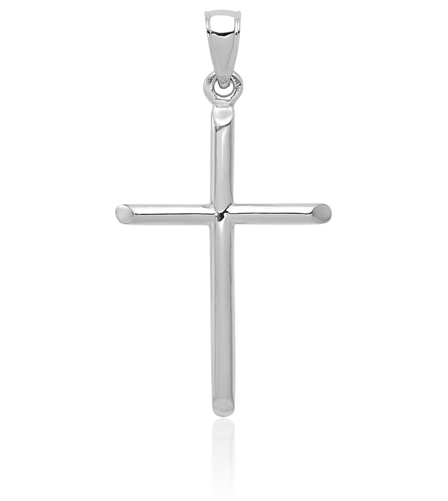 10K Solid White Gold Fleur De Lis Large Tubular Cross Pendant Necklace 35.6mm