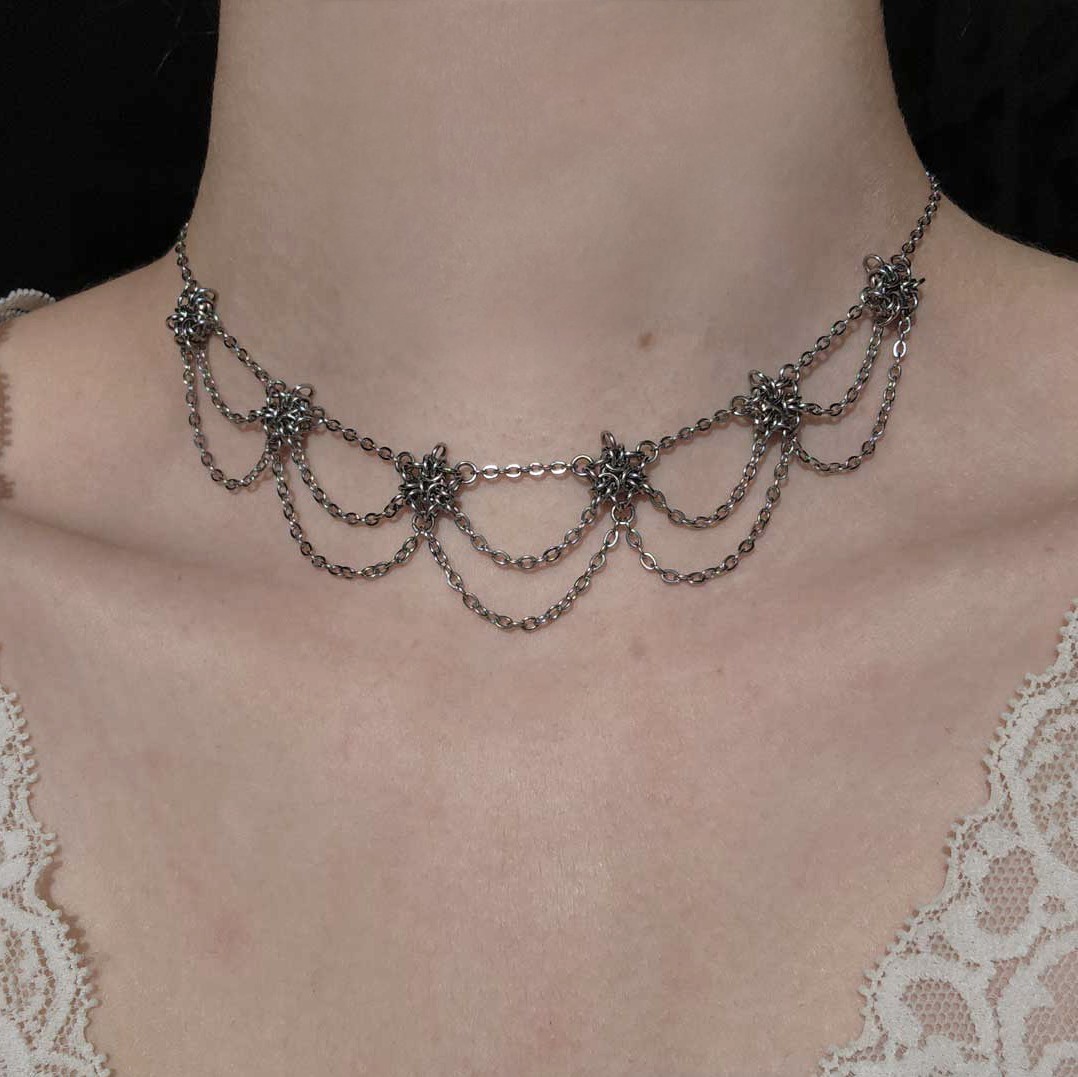 Victorian Gothic style silver chandelier necklace with dangly chains