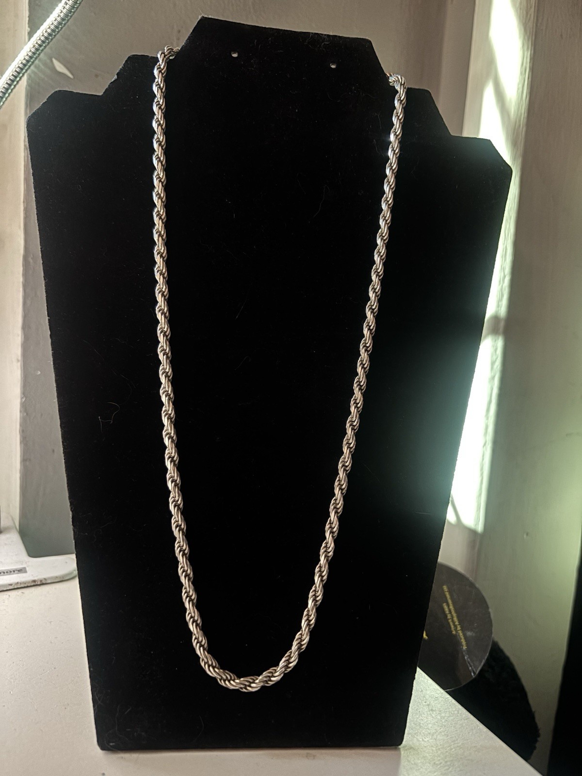 Sterling Silver 3.7mm Rope Chain 24 Inch Long Italian Made Solid 925 Silver