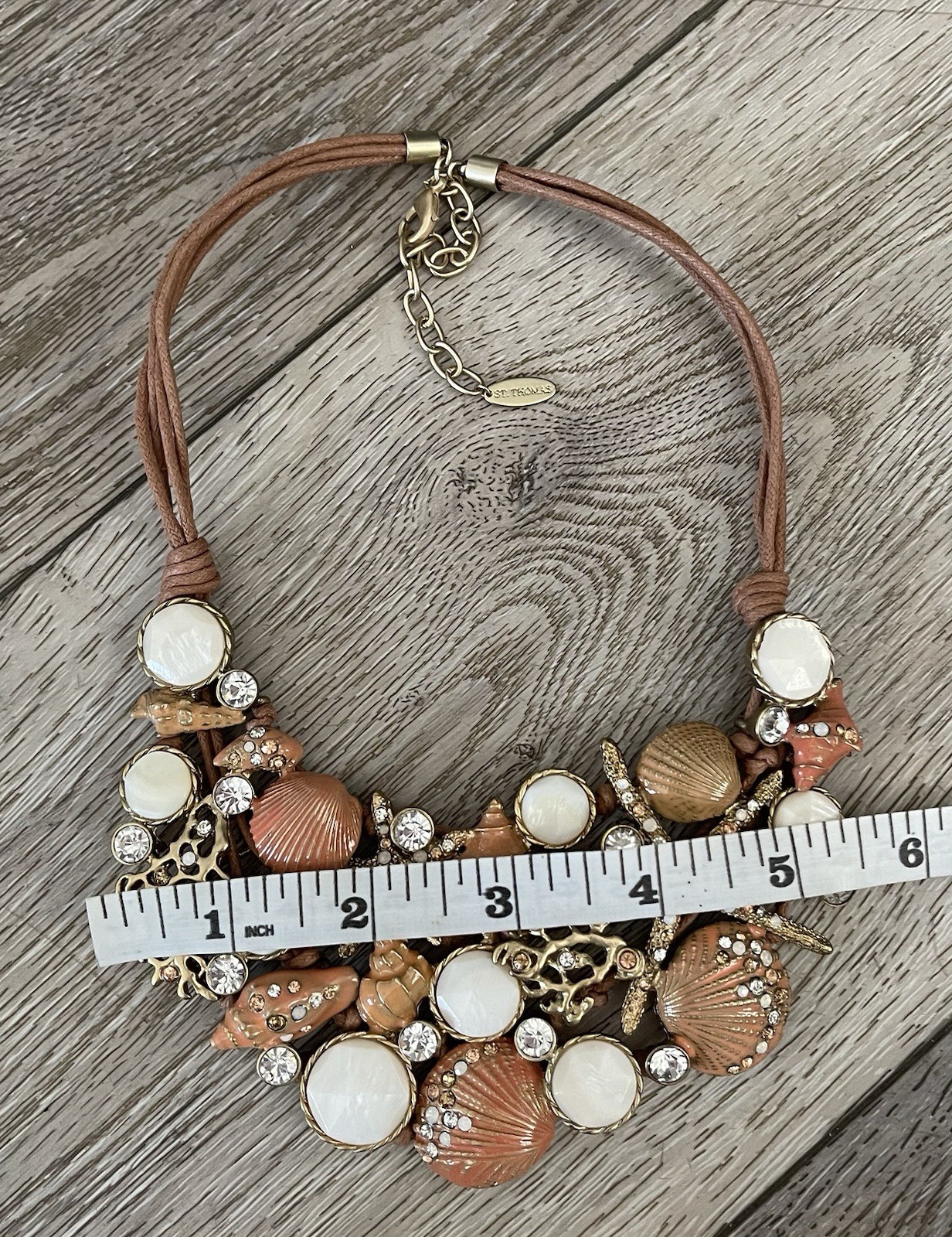 ST THOMAS Nautical Shell Beach Ocean Theme Statement Bib Necklace 18” to 20”