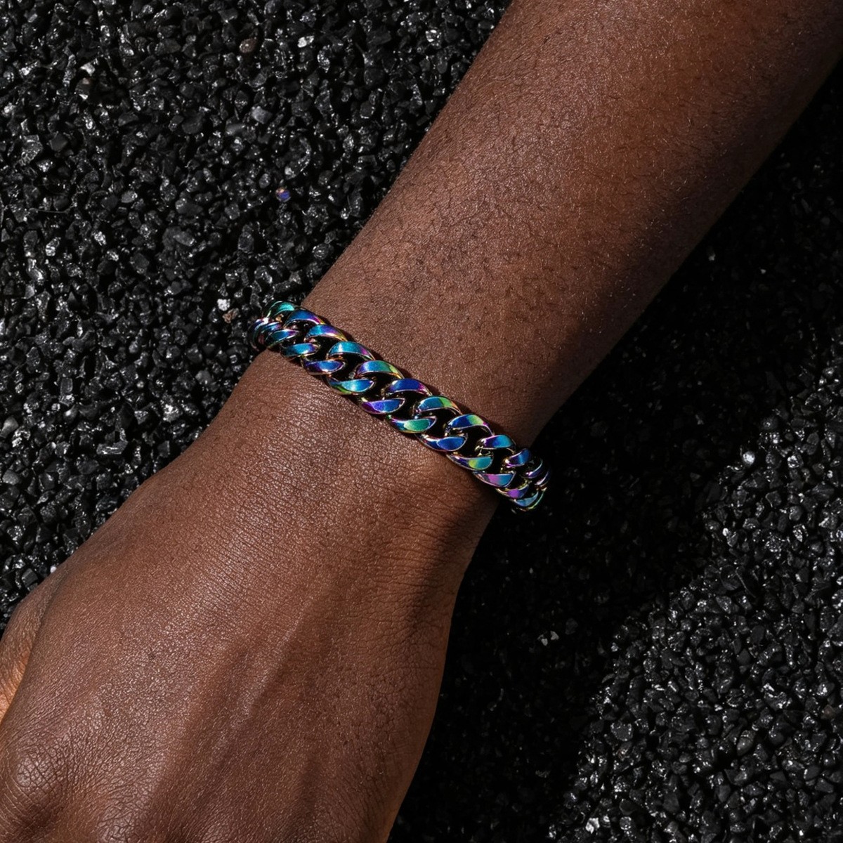 9mm Rainbow AB Cuban Bracelet 20cm Alloy Colorful Hip Hop Unisex Wrist Chain