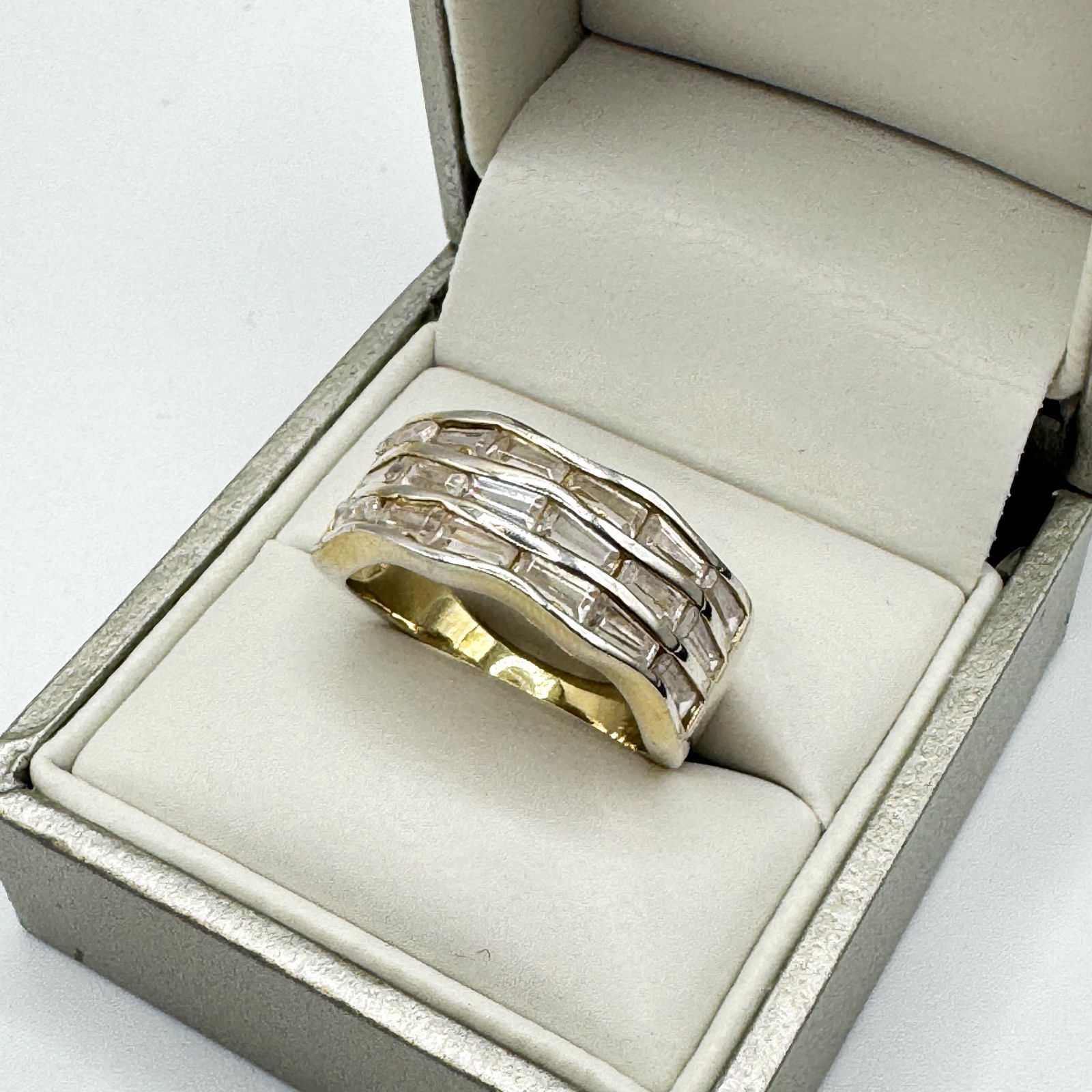Elanza 925 Sterling Silver Gold Vermeil Baguette Cut Ring Size O Plated Band