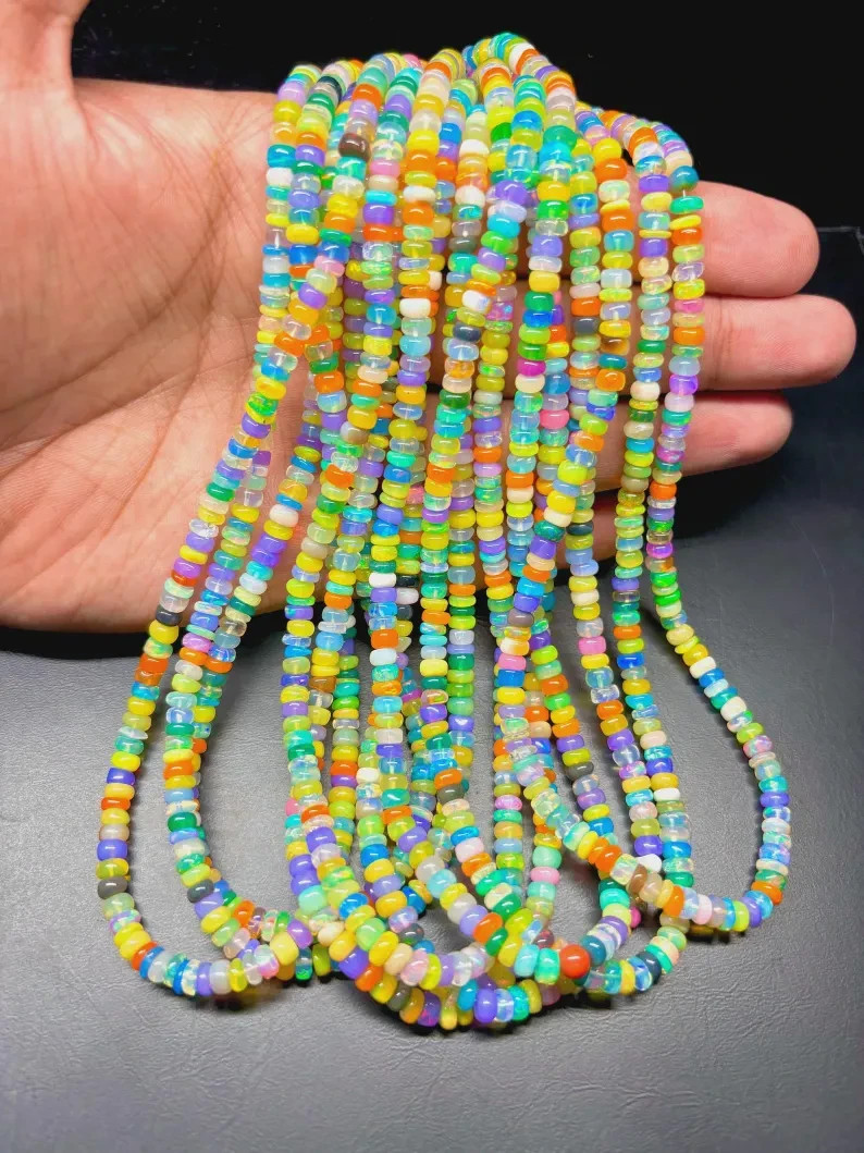Disco Ethiopian Opal Rondelle Beads: Smooth Multi-Color, 4x5mm 16”