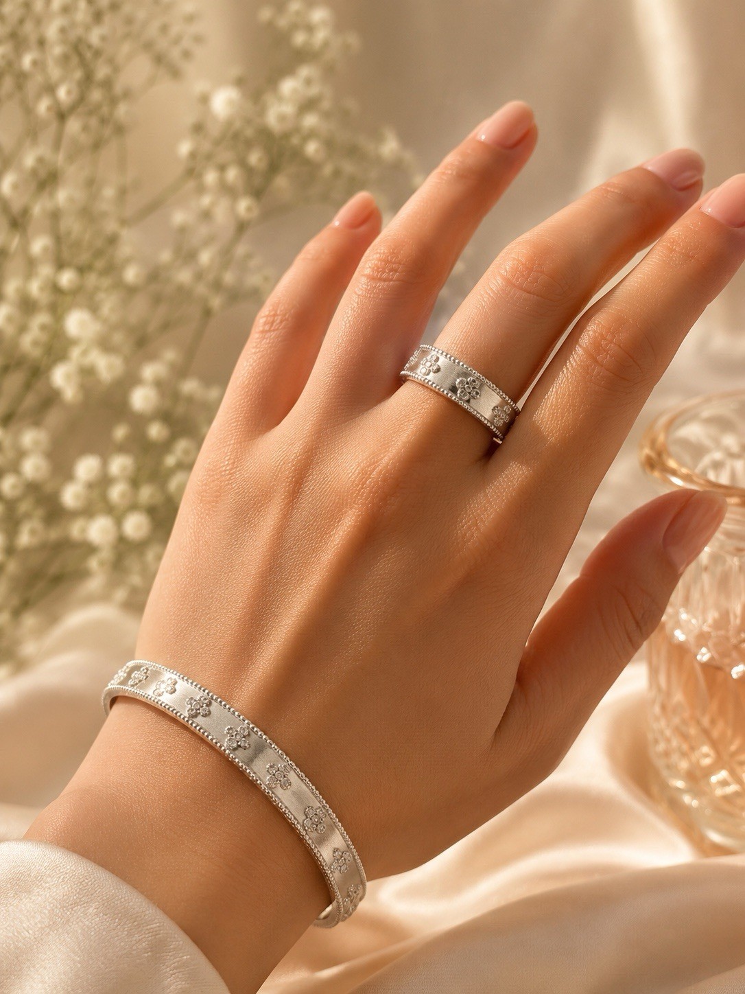 None fade none tarnished Gold or Silver Tone Bracelet Ring Set CZ stone $30 ea