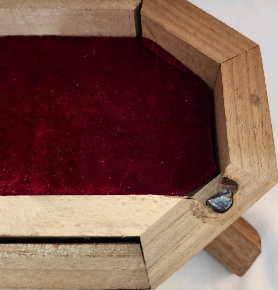 Vtg Kashmiri Hand Carved Walnut Wood Puzzle Jewelry Box Rotating Foot Lock-Read