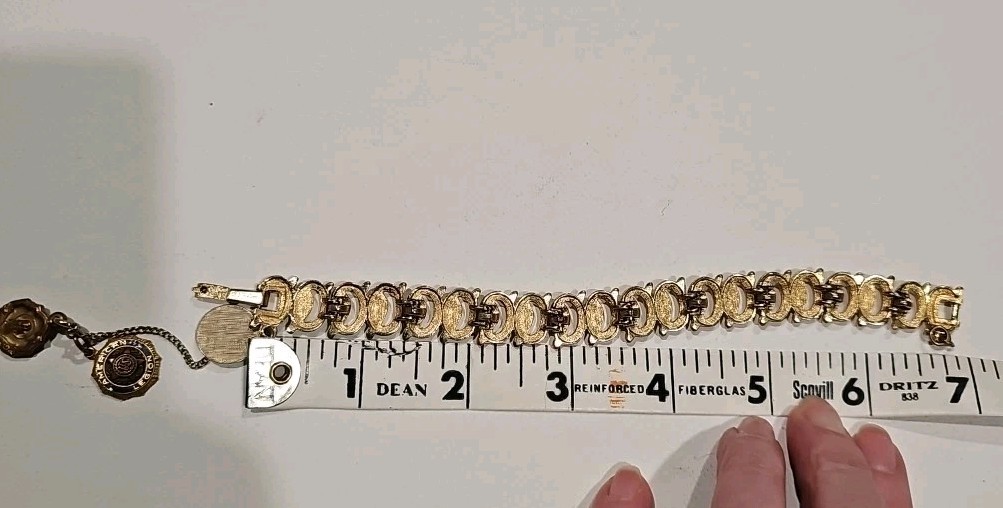 Vintage Monet Gold Tone Chain Bracelet 7 Inch 3 Charms With Safety Chain