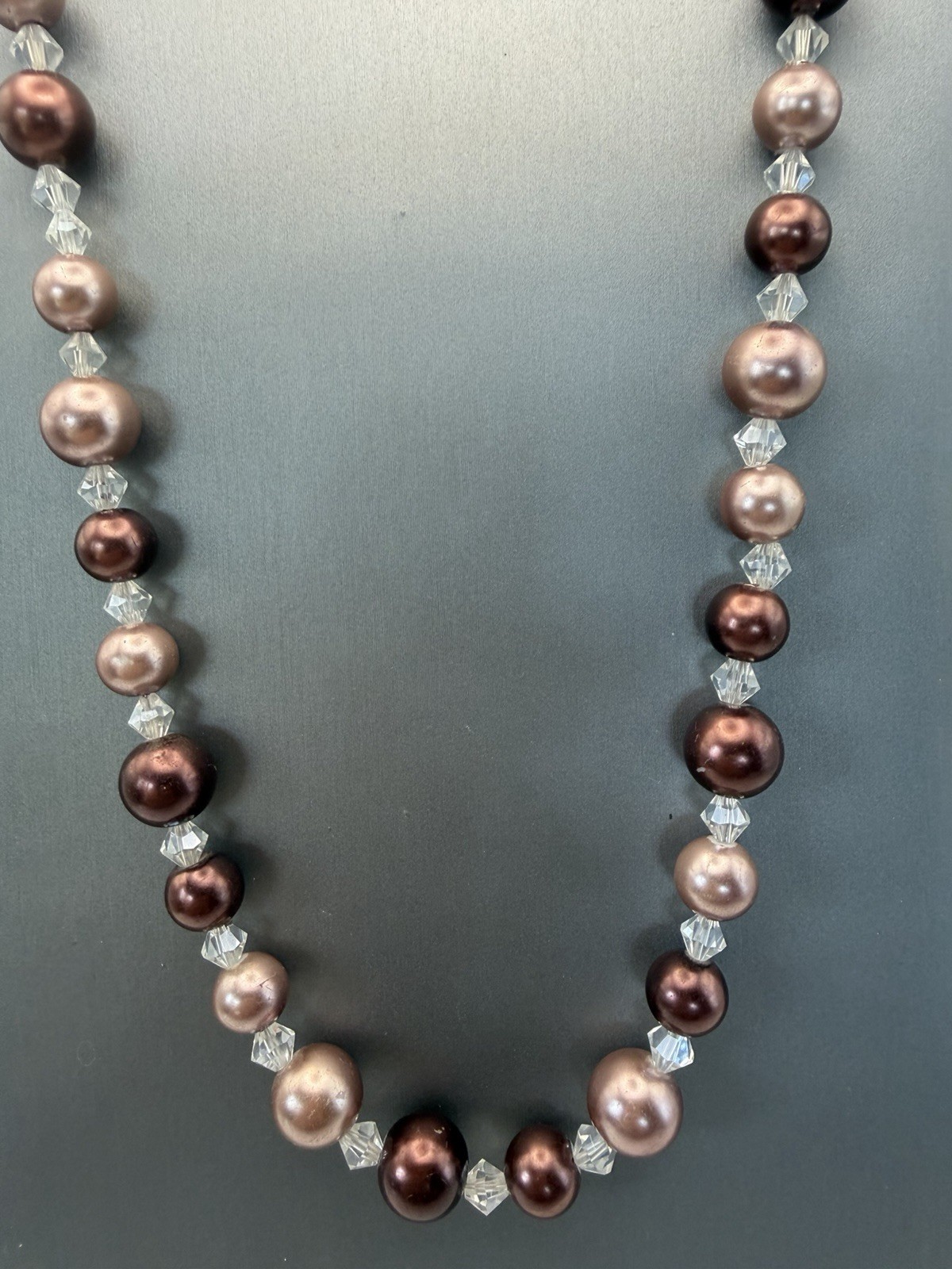 Mauve/DustyRose Beaded Necklace Faceted Beads Crystal Spacers 24”