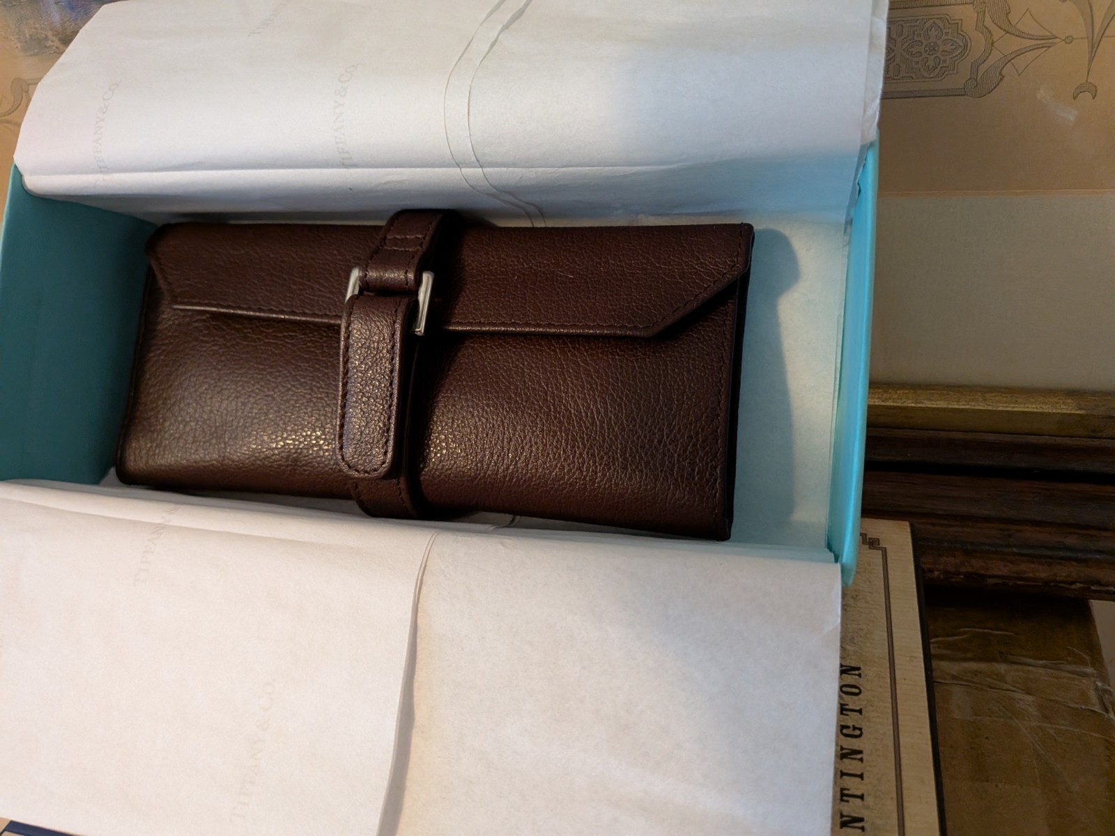 NEW NIB Tiffany & Co. BROWN leather jewelry roll w/ T&Co. box, tissue paper