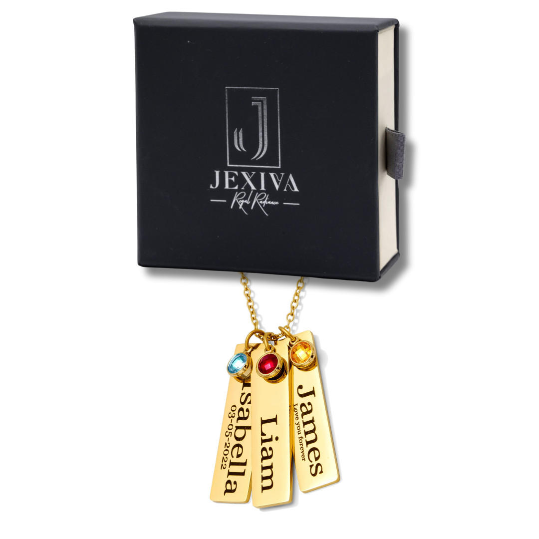 Necklace – Personalized Name Engraved Bars With Birthstone for Women/Men