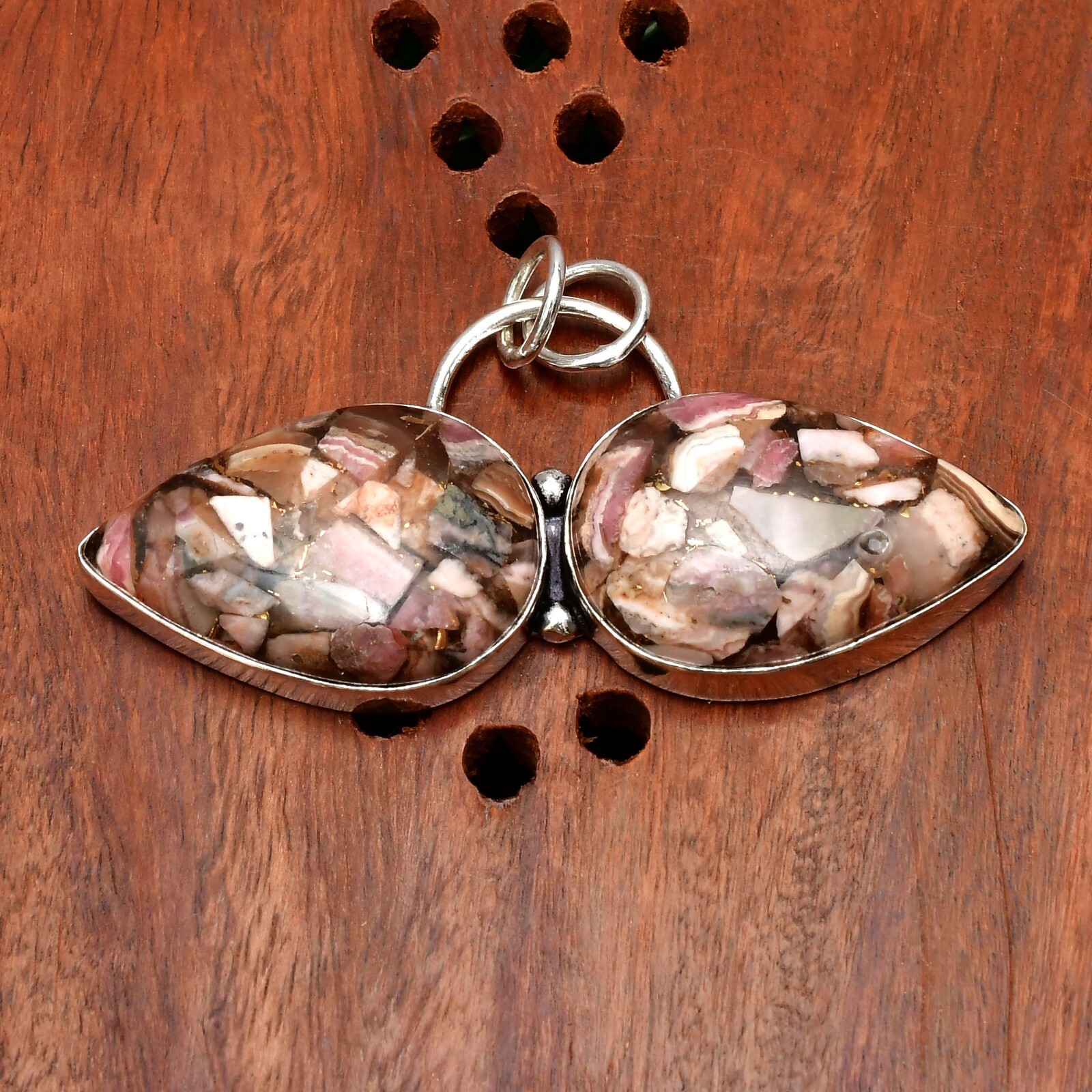 Copper Rhodochrosite Gemstone 925 Sterling Silver Handmade Jewelry Pendant 1.56″