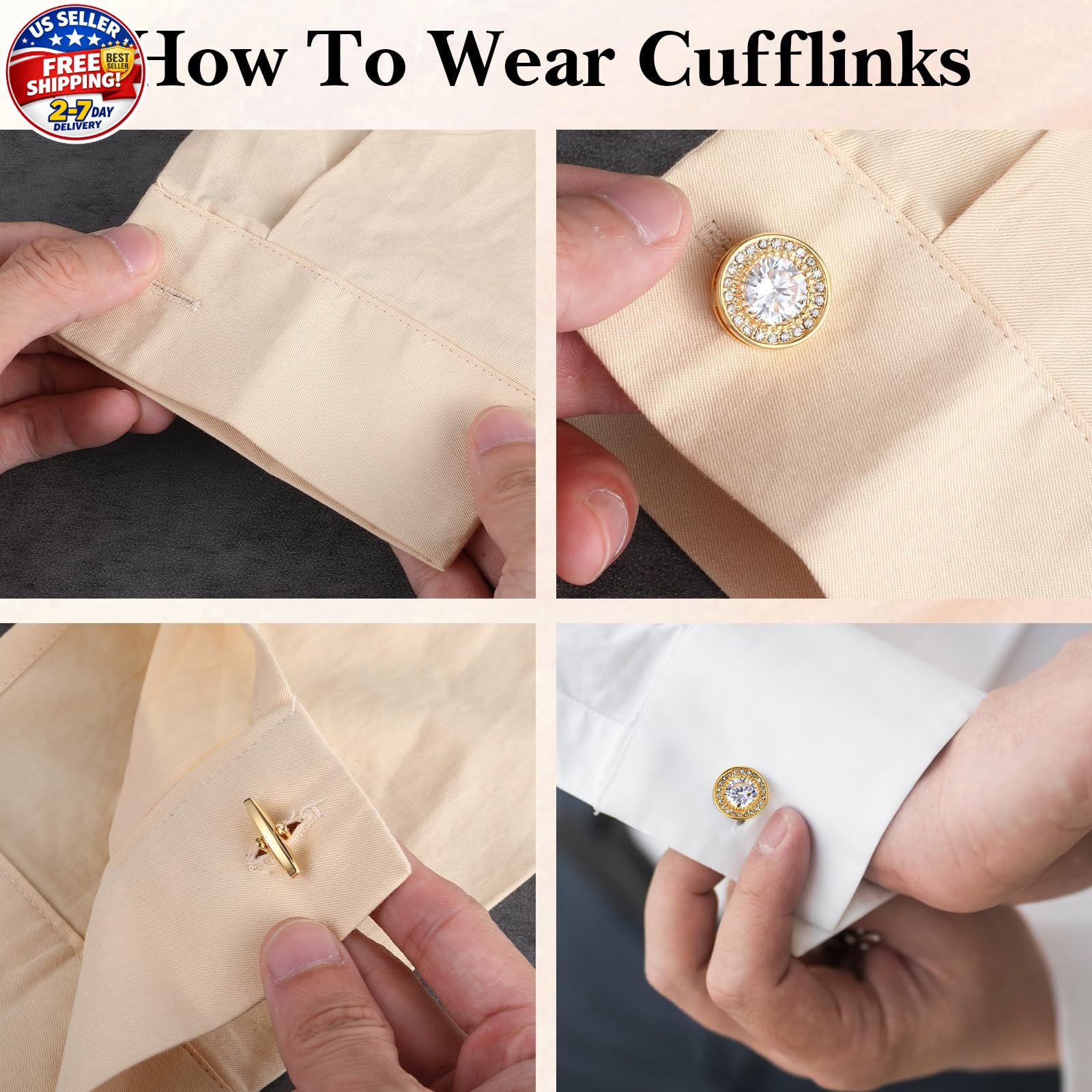 Cufflinks for Men Cuff Links Diamond Crystal Cuff Mens Personalized Classic Roun