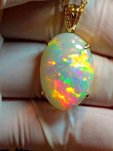 3Ct Oval Cut Lab Created Fire Opal Solitaire Pendant 14K Yellow Gold Plated