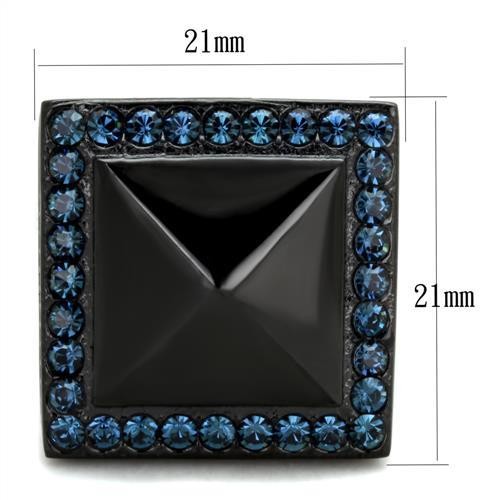 Women’s Pyramid Ring, Blue Top Grade Crystal, Black Plated, Stainless Steel