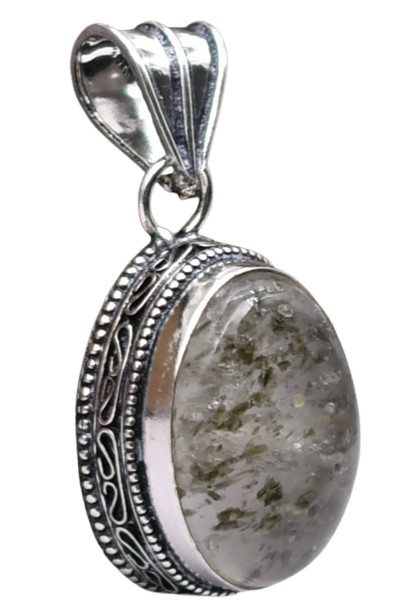 Black Rutile Natural Gemstone Antique Silver Plated Pendant 2″ J 3148