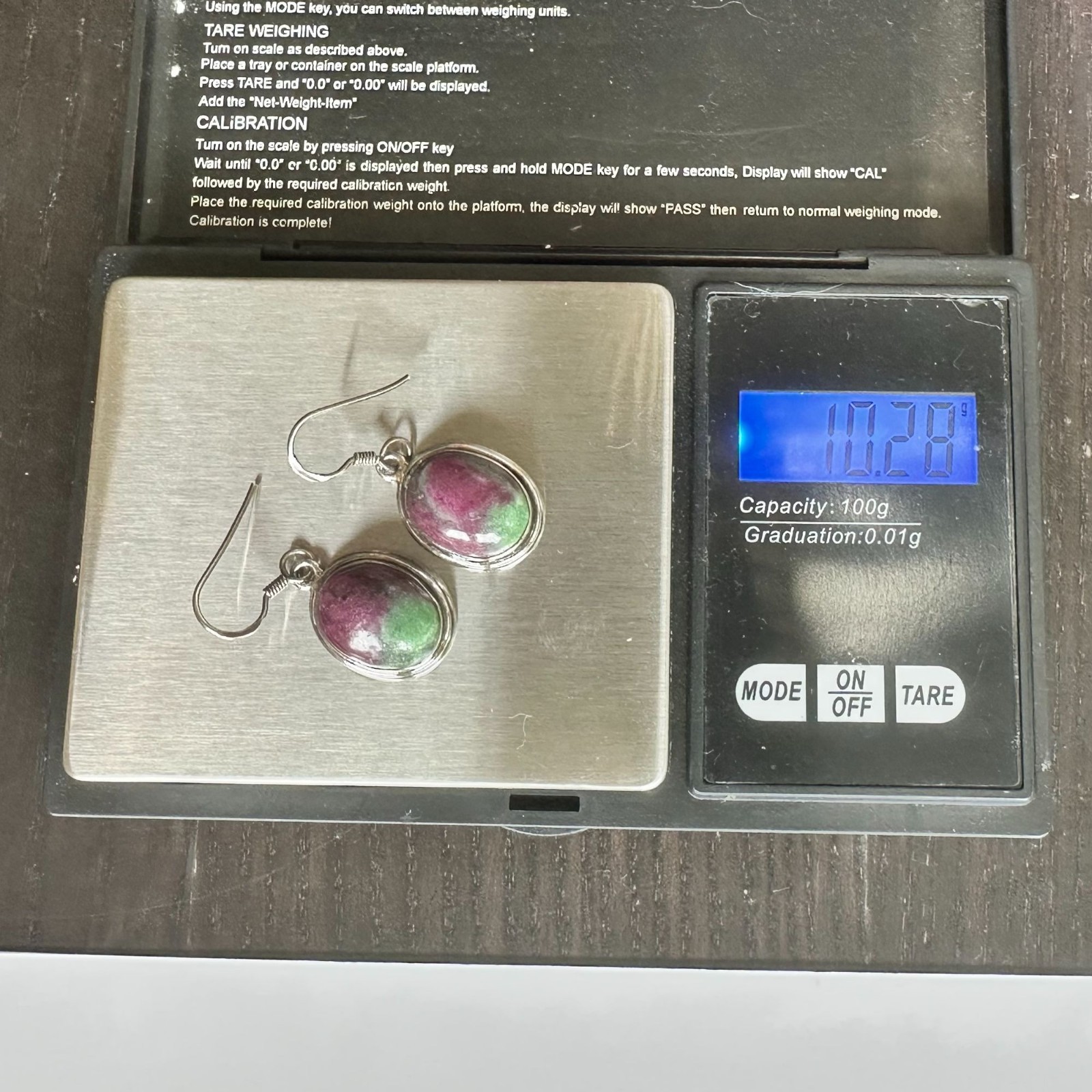 Sterling Silver Oval Ruby Zoisite Gemstone Dangle Earrings Pink & Green
