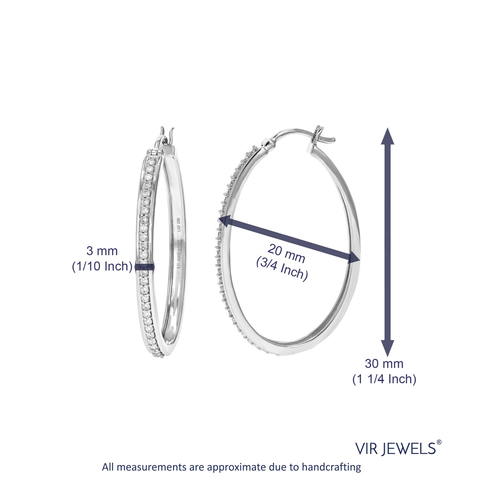3/8 cttw Lab Grown Diamond Hoop Earrings in Sterling Silver With Notched Post