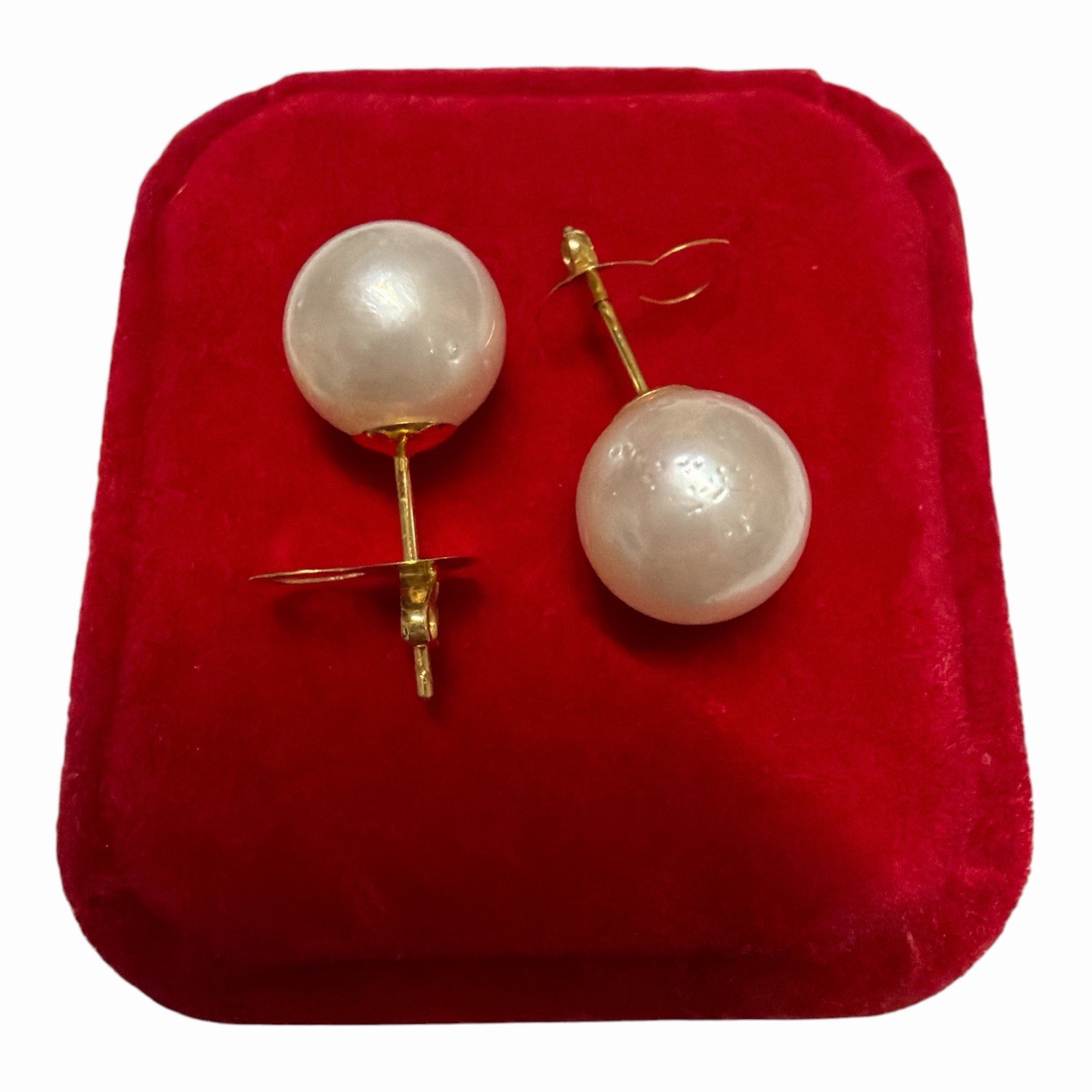 Authentic 10.6mm – 10.7mm South Sea Pearl White Stud Earrings 14k Gold Pawnable