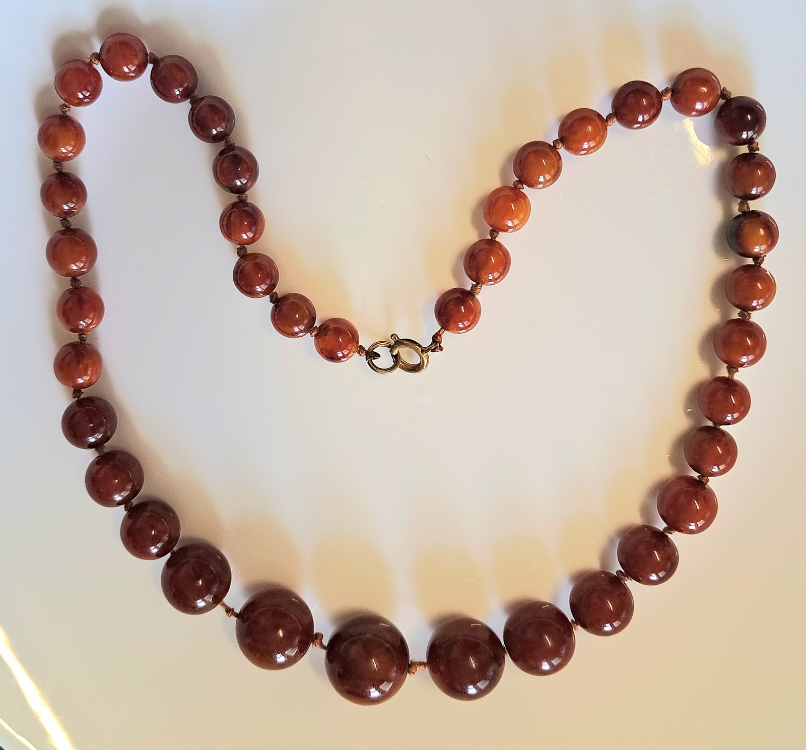 Vintage Art Deco Necklace/Early Plastic Bakelite RARE Dark Amber color1930s 55cm