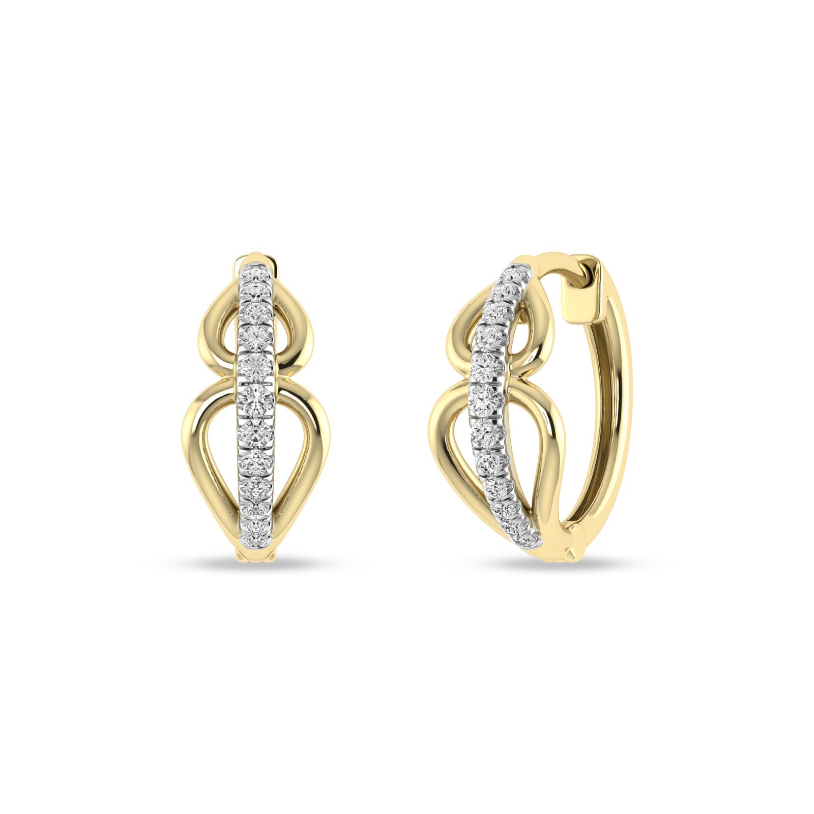 13.4mm Long Huggie Hoop Earrings 14K Yellow Gold Plated 0.15Ctw Natural Diamonds