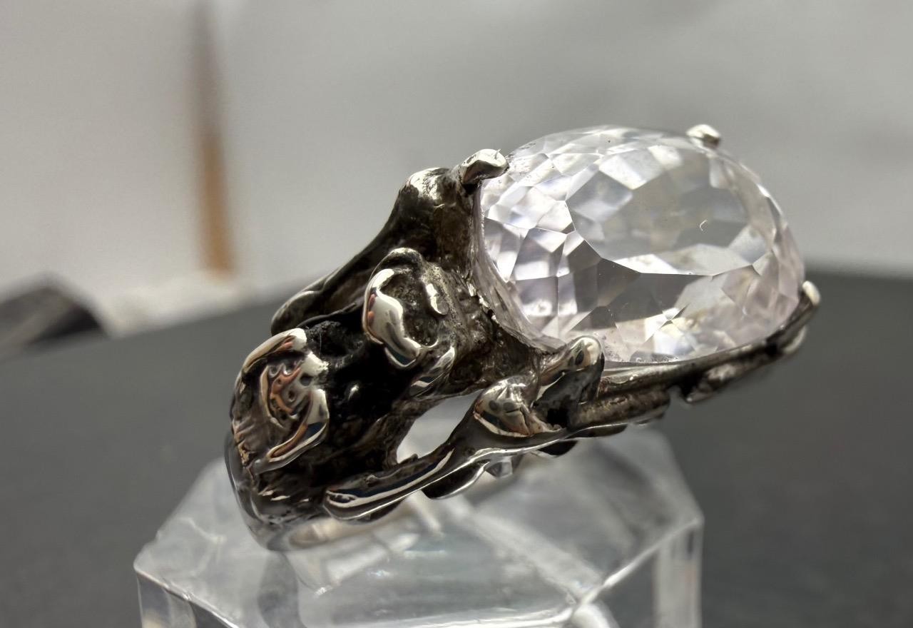 6.42 CT LIGHT PINK KUNZITE .925 STERLING SILVER MENS DRAGON RING SIZE 9.5, 7.8GR