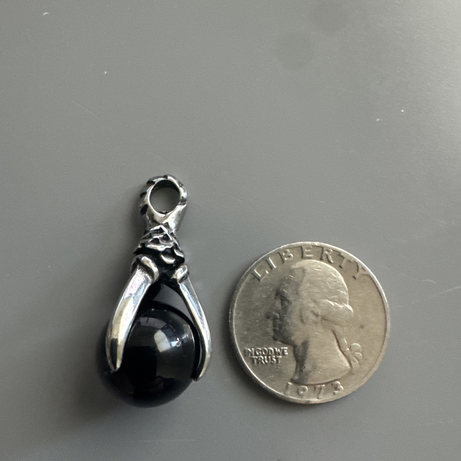 Dragon Eagle Claw Black Stone Pendant Stainless Steel 24” Chain Gift Unisex