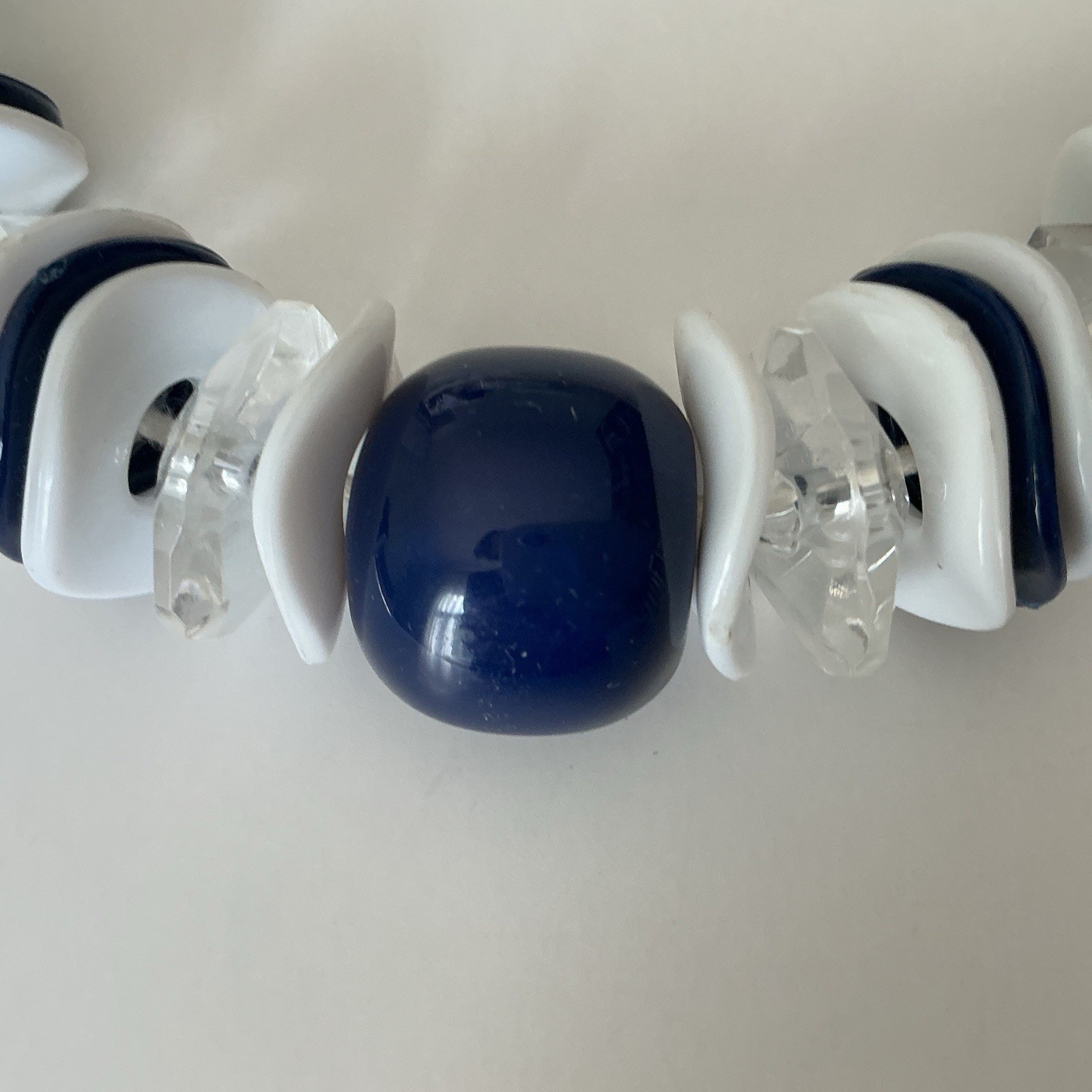 VTG Rare Necklace Statement Chunky White Blue Clear Lucid Bead 19″ Czech Rep New