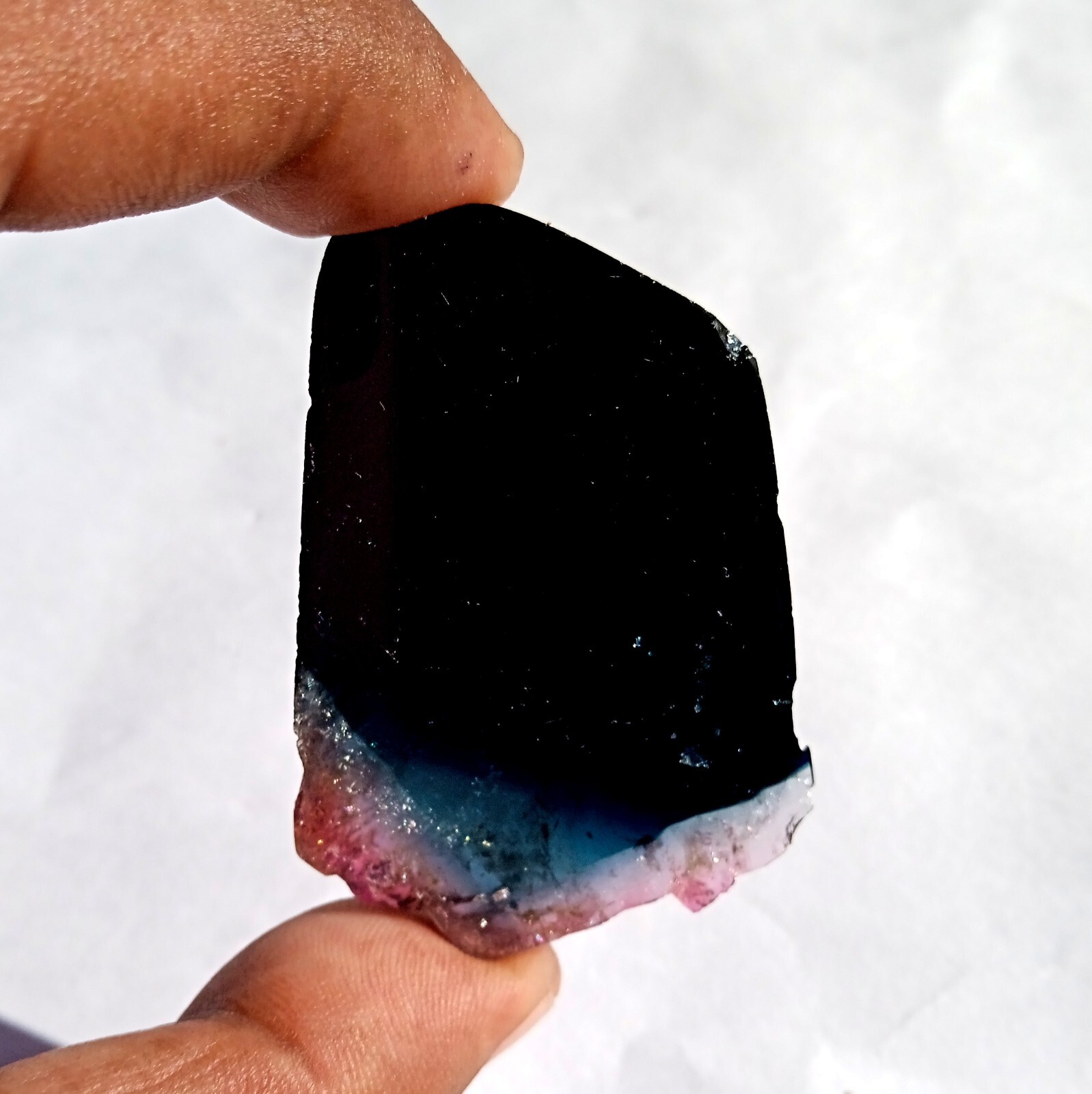 95 Carat 55x34x5 MM Natural Black Pink Blue Bi Color Tourmaline Slice Gemstone