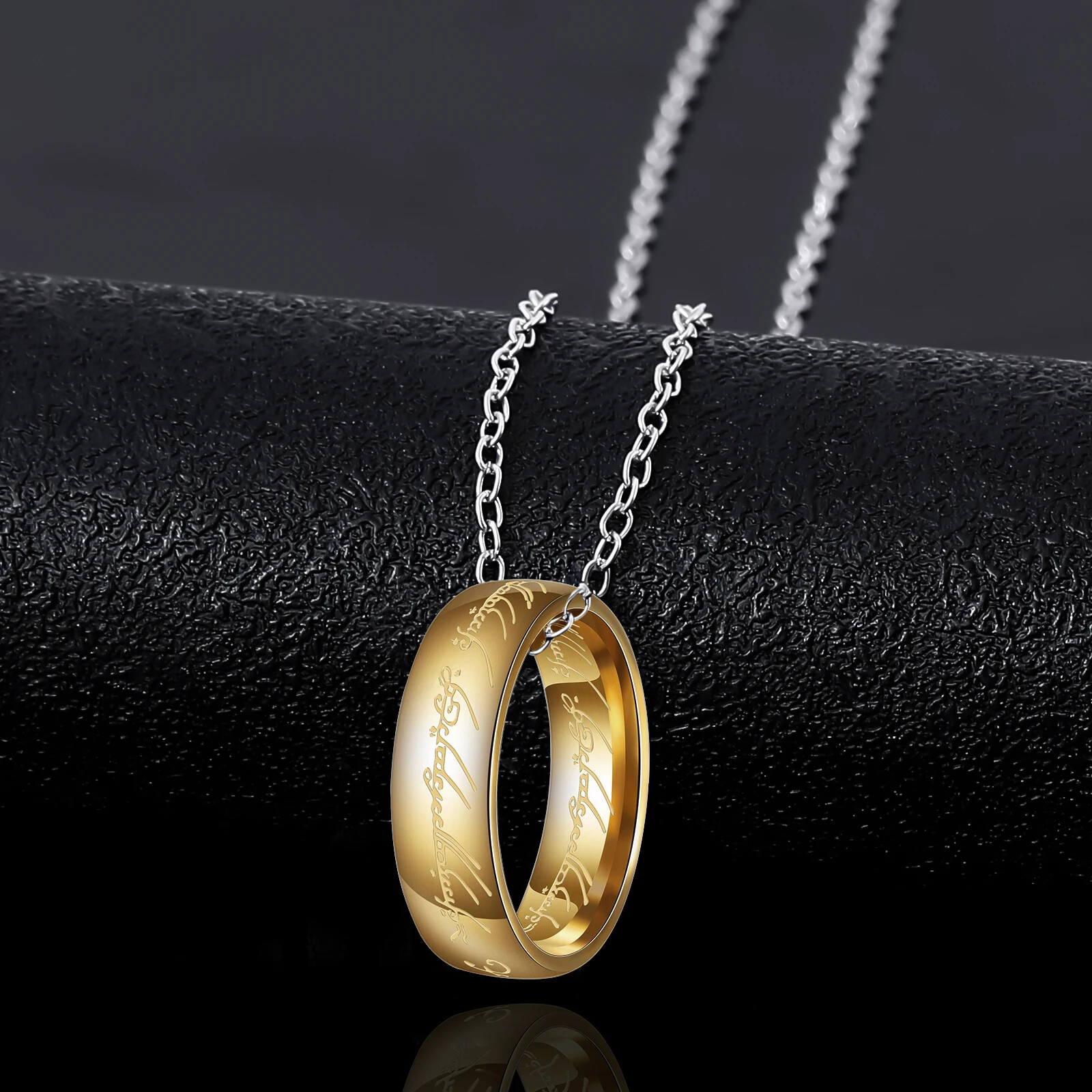 LOTR Gold Plated Lord of the Rings Hobbit Ring Necklace The One Ring of Power