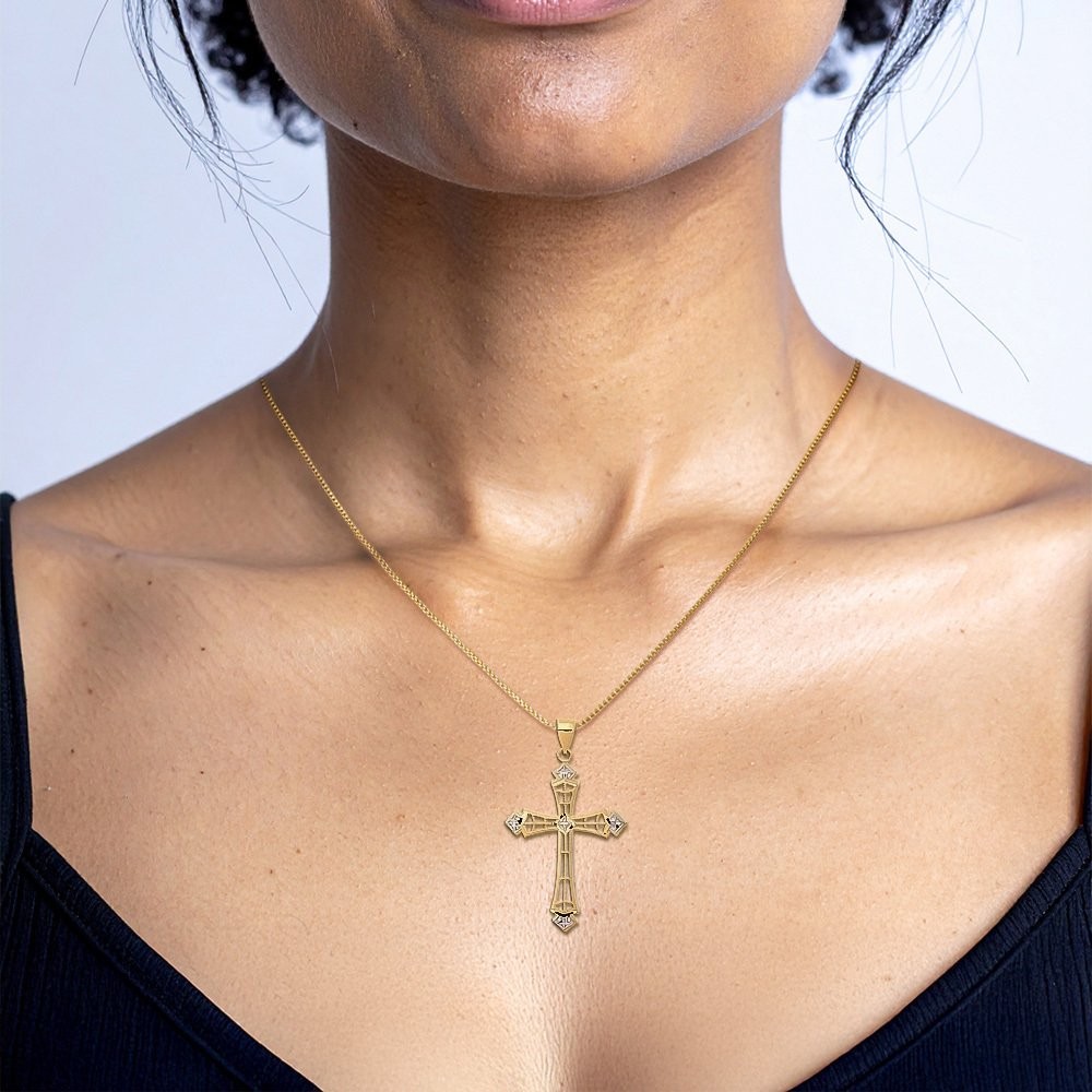 14K Solid Yellow Gold Filigree Extra Large Cross Pendant Necklace 41.55mm 1-5/8
