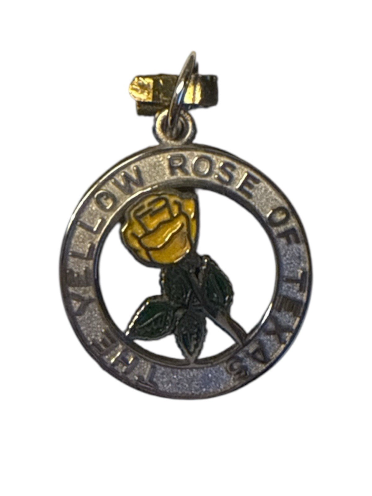 Sterling Silver Texas Yellow Rose w/ Yellow & Green Color Charm by Rembrandt