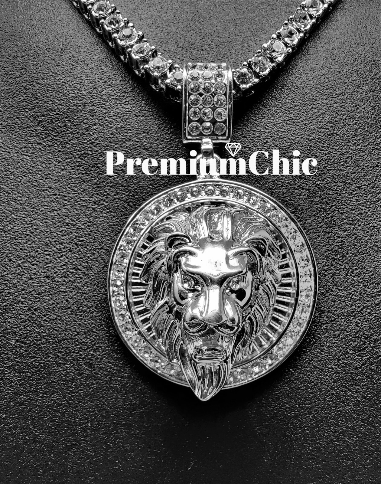 Crowned Lion Pendant w Rope or Tennis Chain Choker Hip Hop Plated CZ Necklace