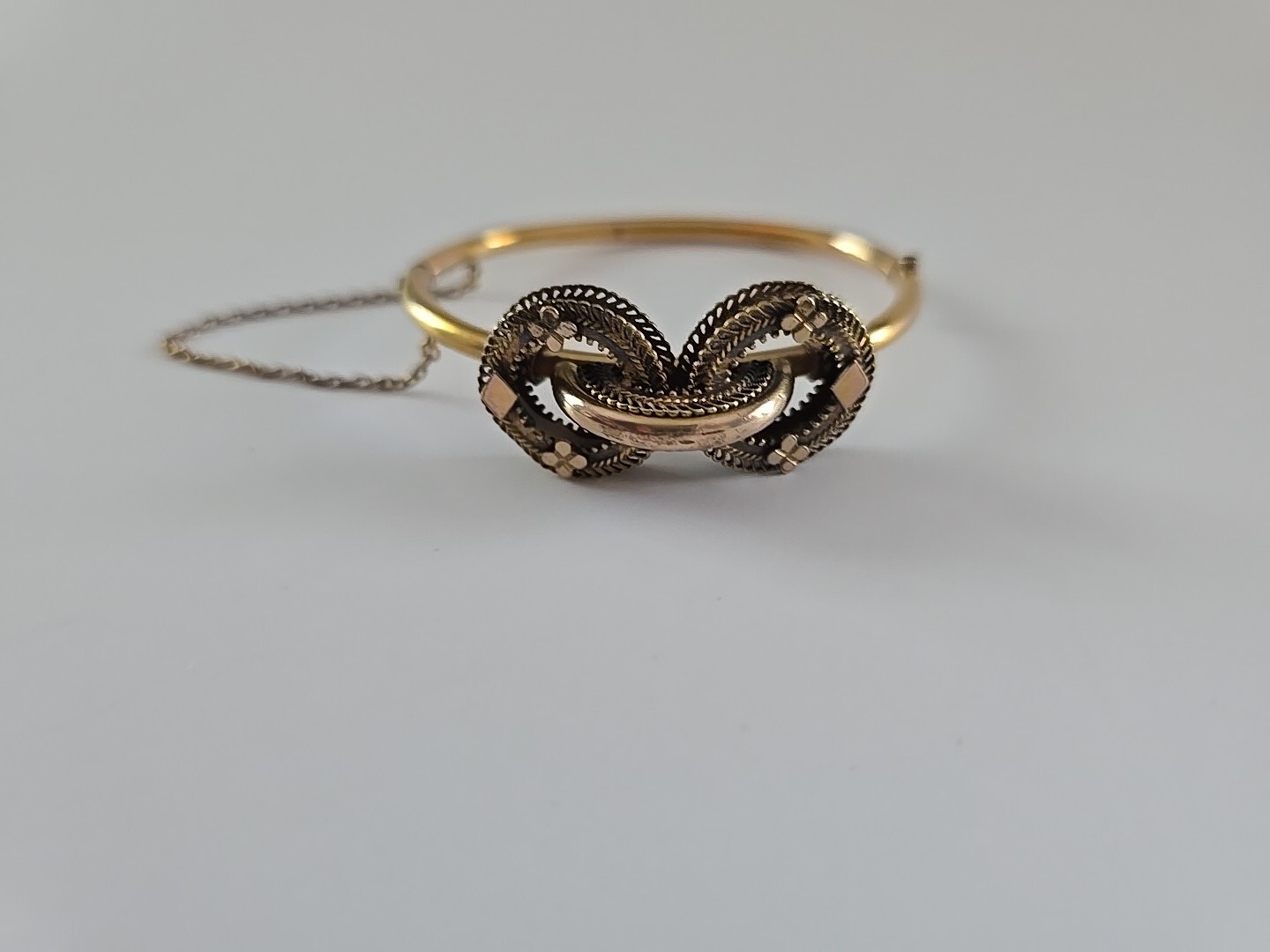 Victorian Etruscan Bracelet Gold Filled Filigree Clover Diamond Shape 6.25