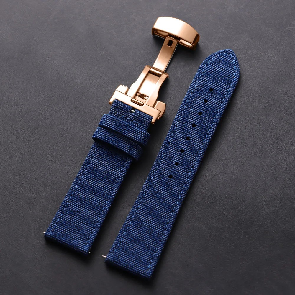 Quick Release Nylon Leather Strap 20/22mm Butterfly Buckle for Omega Seiko