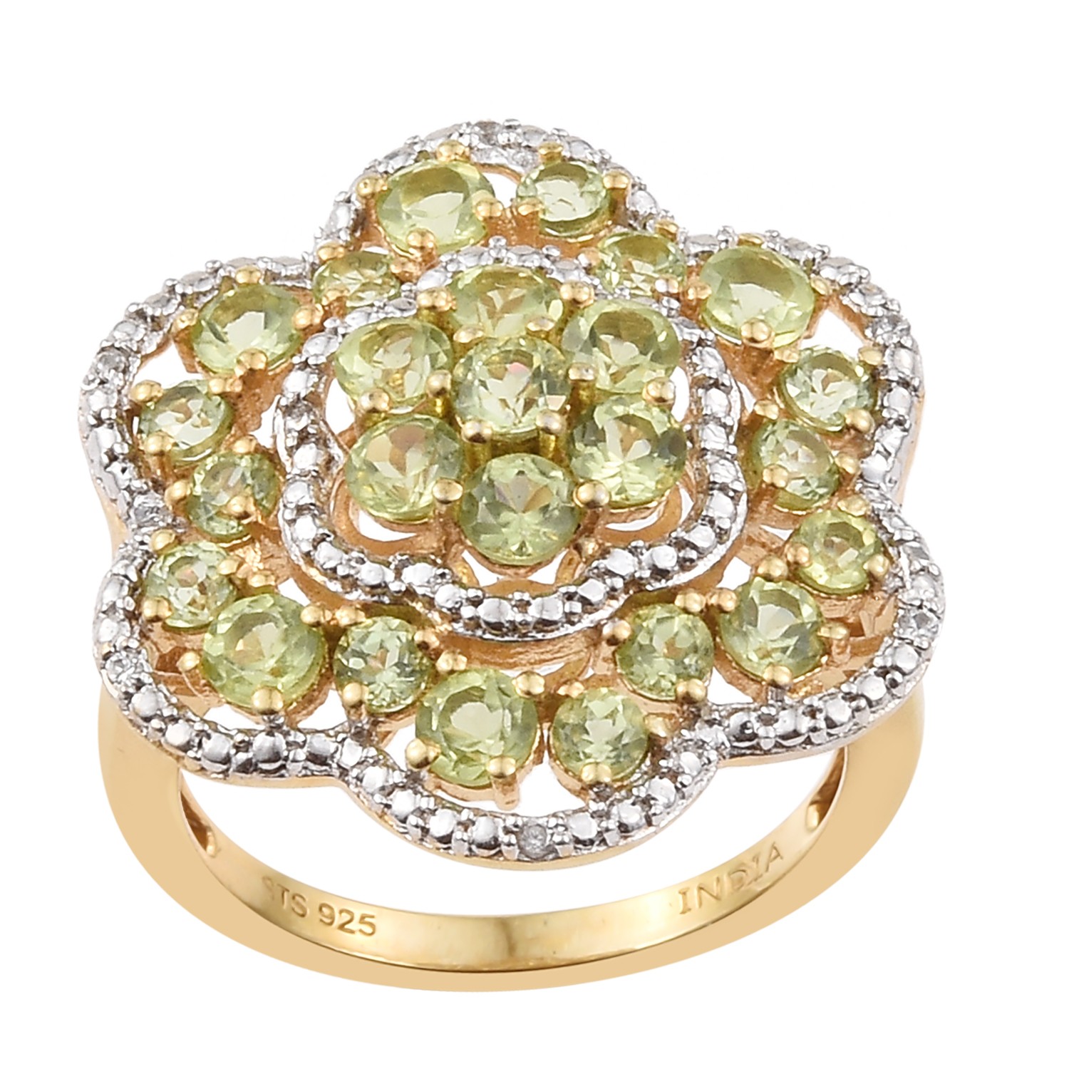 Yellow Gold Rhodium Plated 925 Sterling Silver Ring With Natural Natural white z