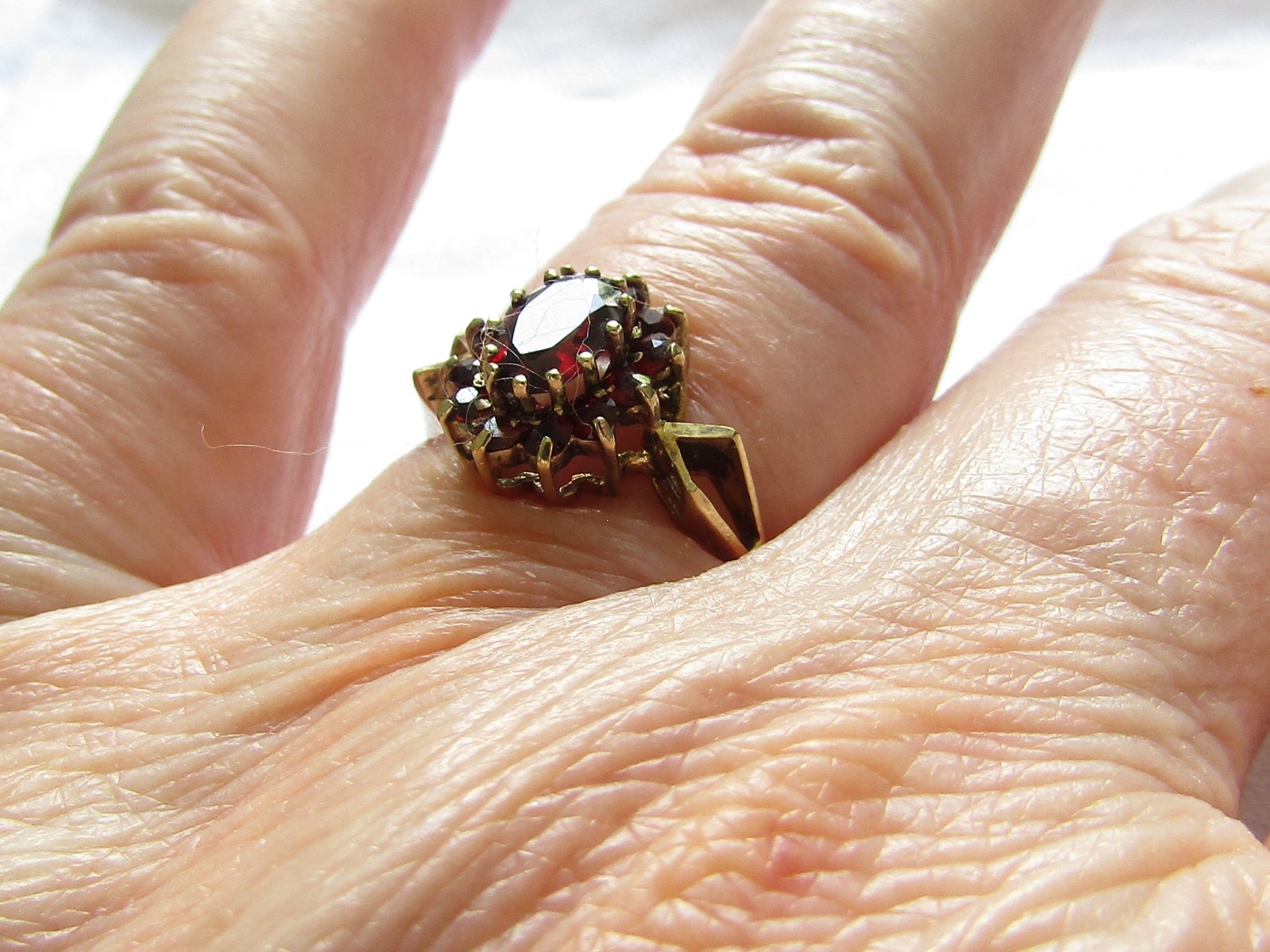 Ring Posy Set in Sterling Silver 925 & Garnets Size P -1970s (C8FV)