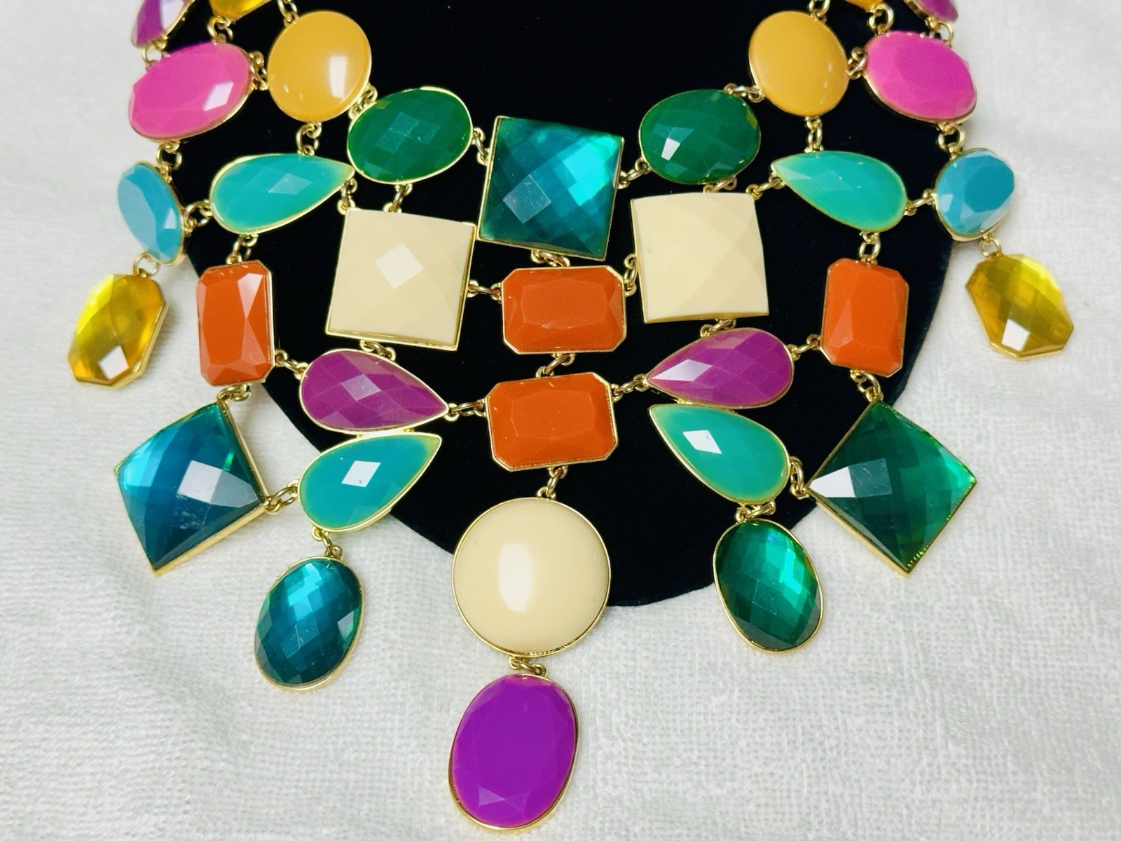 Statement HUGE Bib Colorful Blue Gold Purple Cabochon Collar Necklace n0115