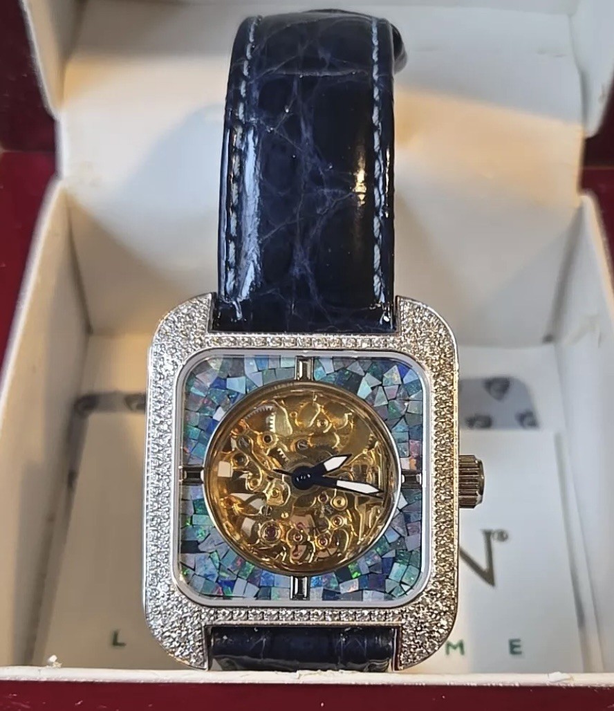 Croton Opal Crystal Sapphire Crocodile Band Limited Edition Automatic Watch #150