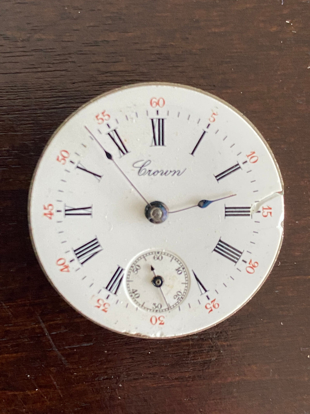 VINTAGE 27.75MM CROWN POCKET WATCH MOVEMENT, RUNNING GOOD