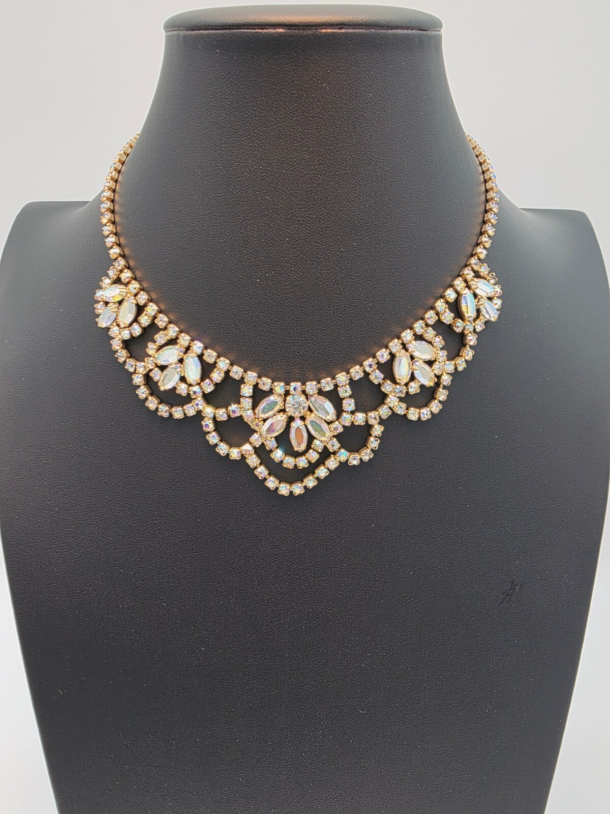VTG Juliana DeLizza & Elster Aurora Borealis Crystal Necklace 1960 Old Hollywood