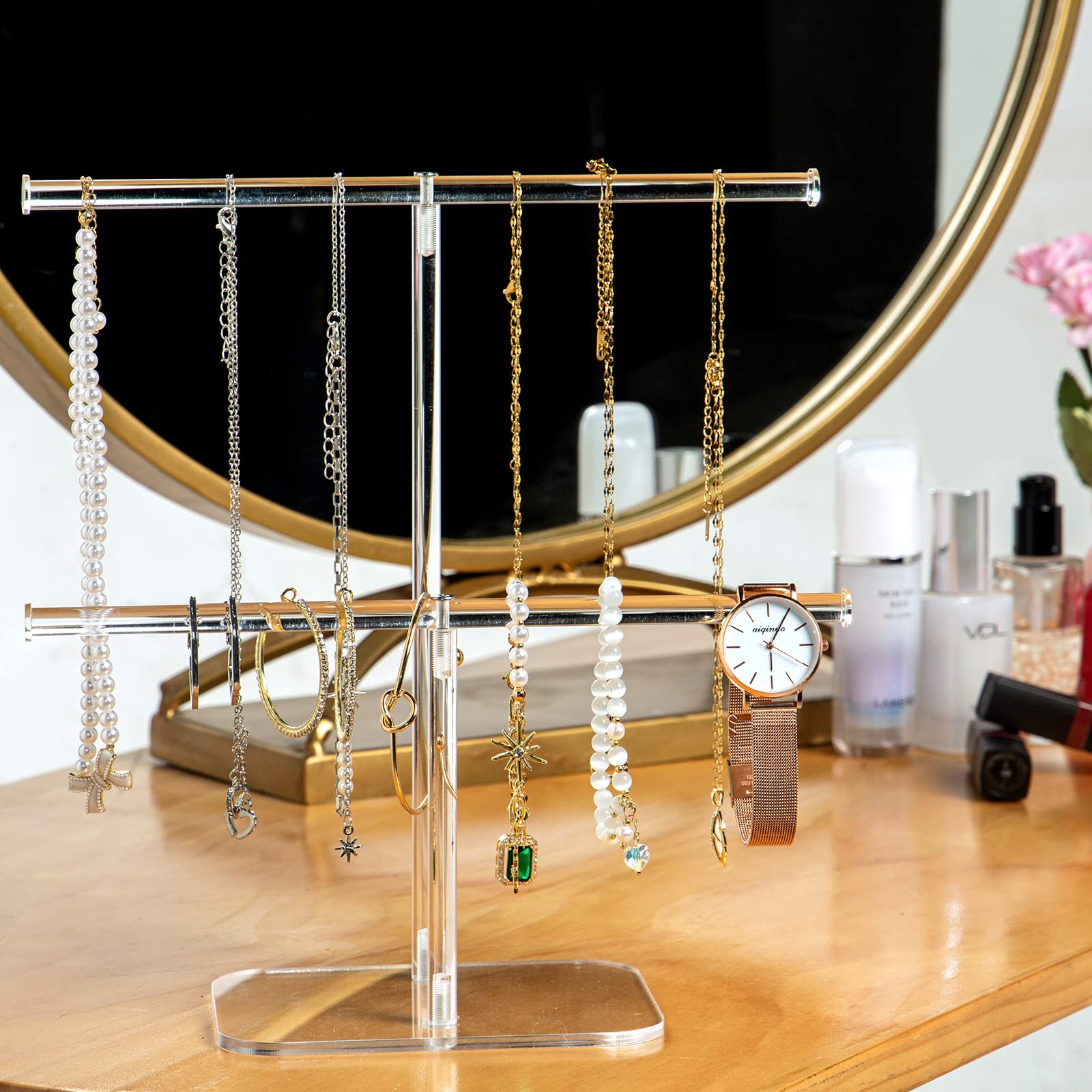 Premium Jewelry Stand , Solid Clear 2-Tier Acrylic Jewelry Organizer Stand & Bra