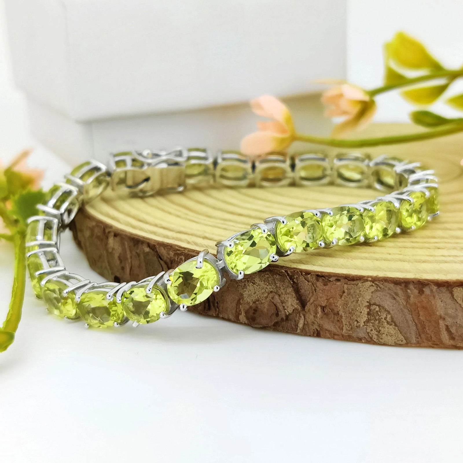 Lemon Topaz Tennis Bracelet: Oval 8x6mm Sterling Silver November Birthstone