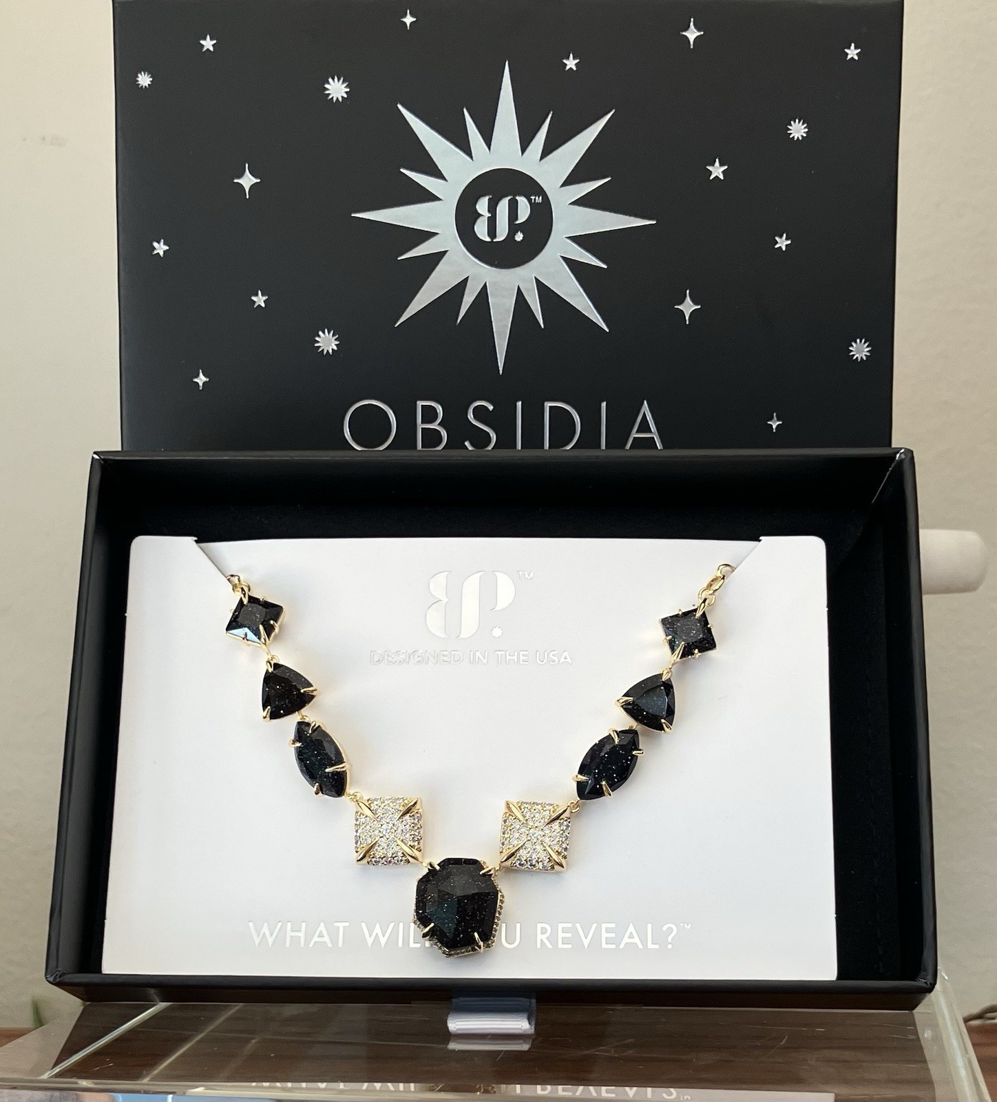 Bomb Party Obsidia “Celestial Throne” Necklace Onyx Sandstone On Gold NK62998