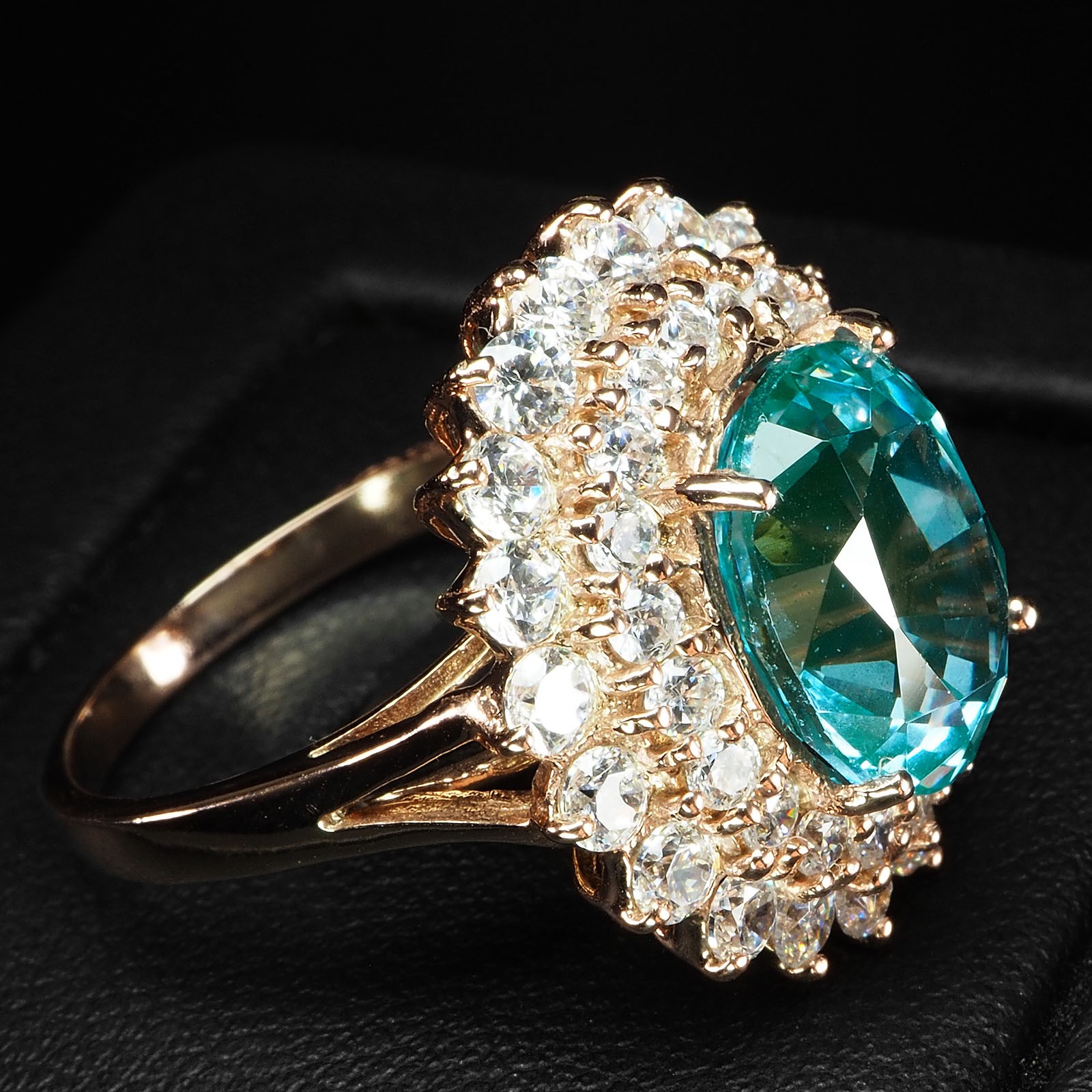 Seafoam Green Paraiba Tourmaline Oval 6.15Ct 925 Sterling Silver Rose Gold Rings
