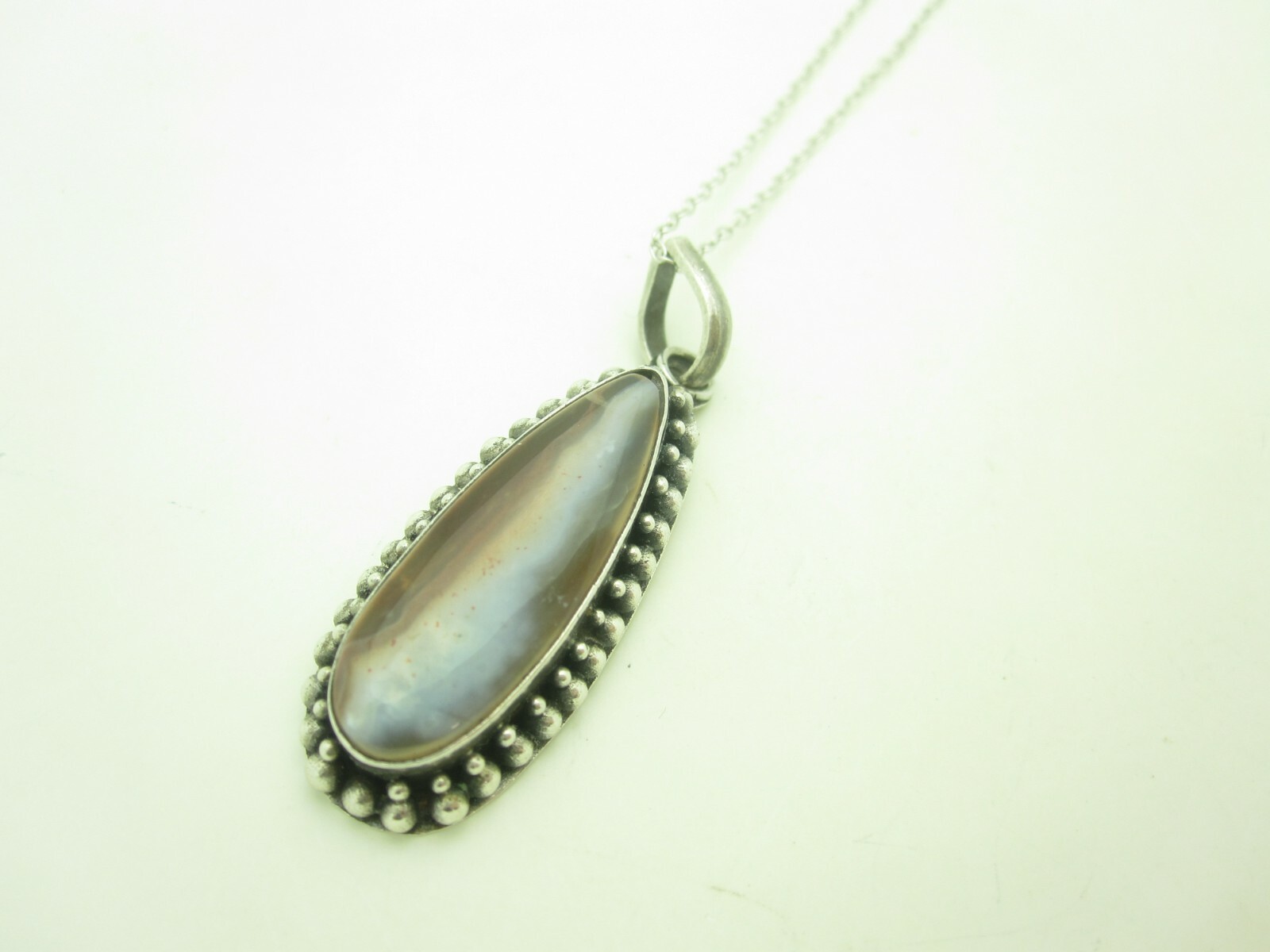 Sterling Silver Orange Grey Blue Quartz Oval Pendant Chain Necklace 18″