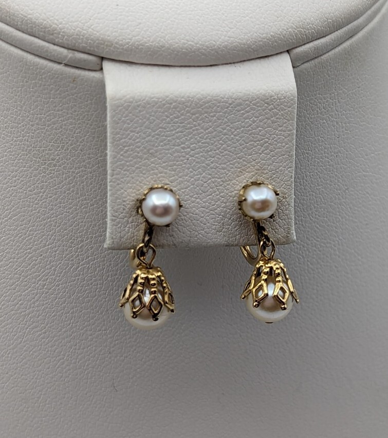 2 Pair Screw Back Earrings Gold Filled A&Z & HG Vintage GF