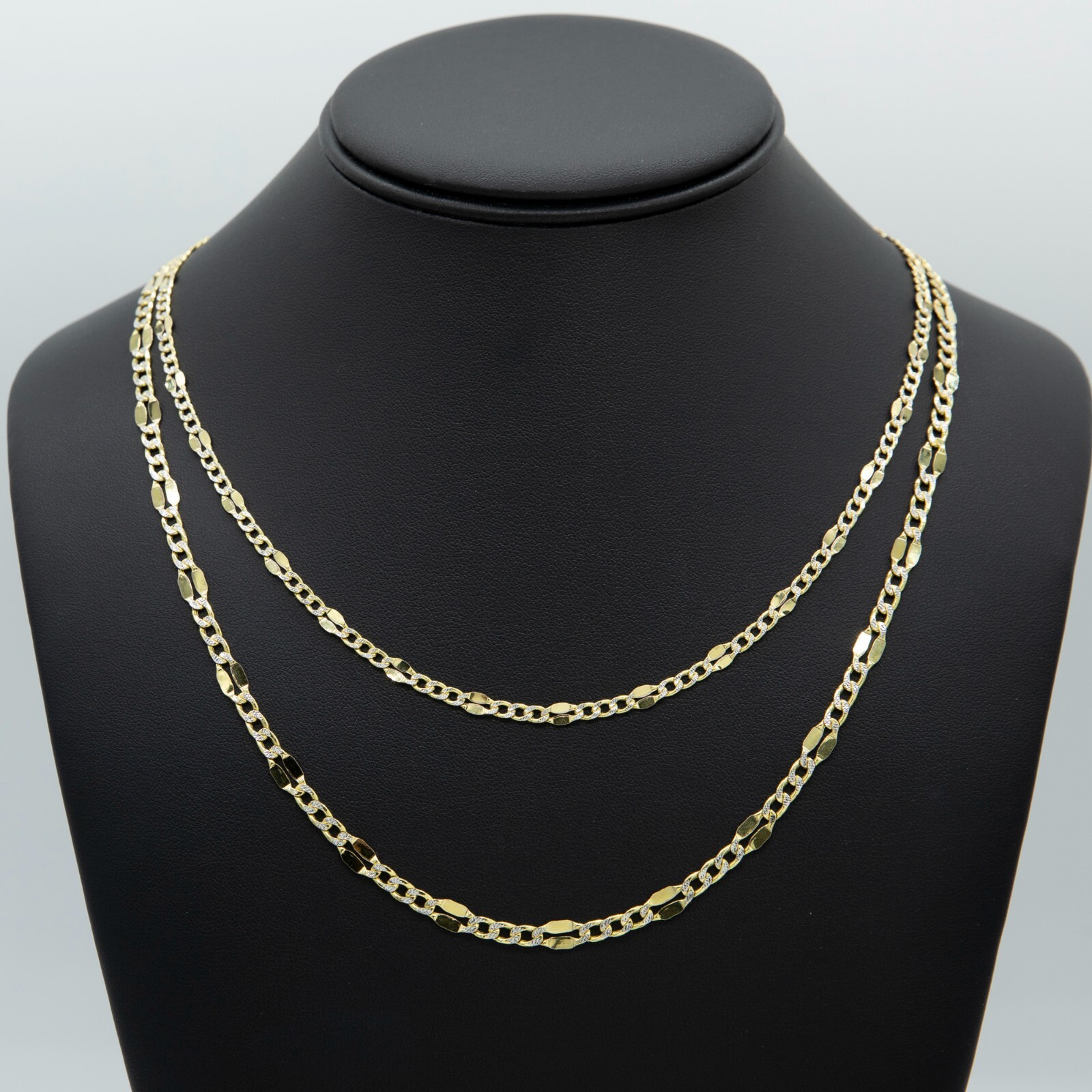 14K Yellow White Gold Diamon-Cut Fancy Figaro Chain Necklace All Sizes