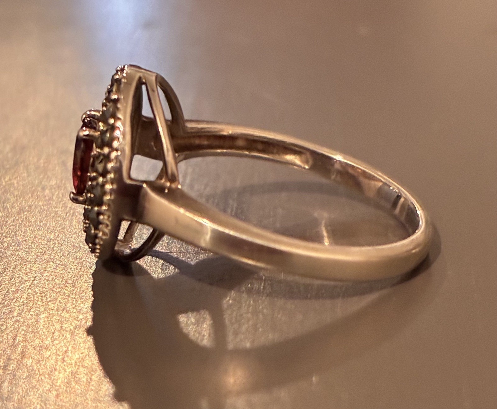 925 Sterling Silver Halo Marcasite & Garnet Art Deco Style Ring Size UK O