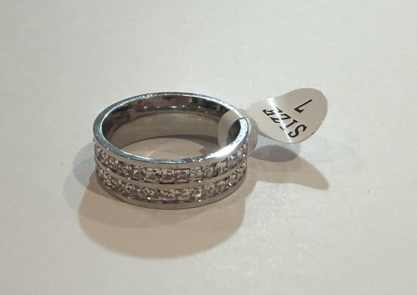 Silver Rhinestone Eternity Band Ring Size 7 Sparkly Statement Jewelry