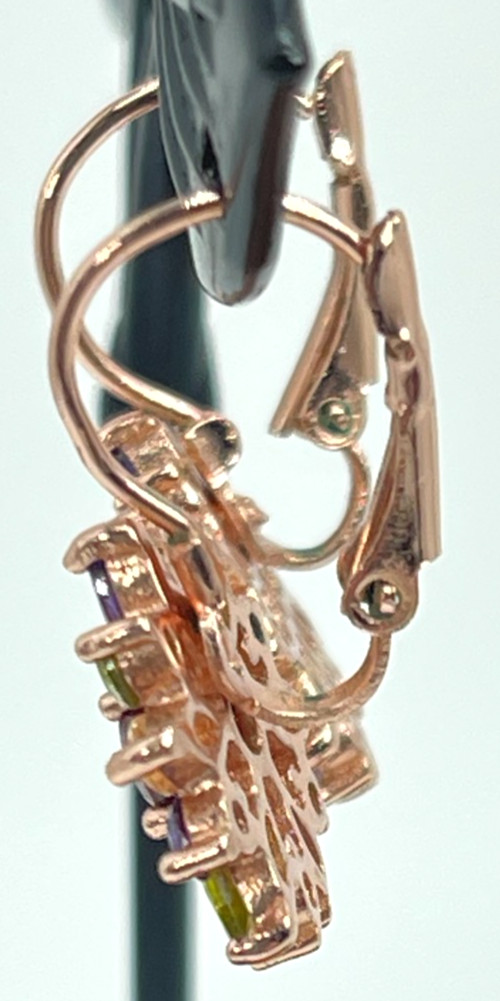 Earrings Rose Gold Tone Multi-Color Marquise & Round Cut Crystals